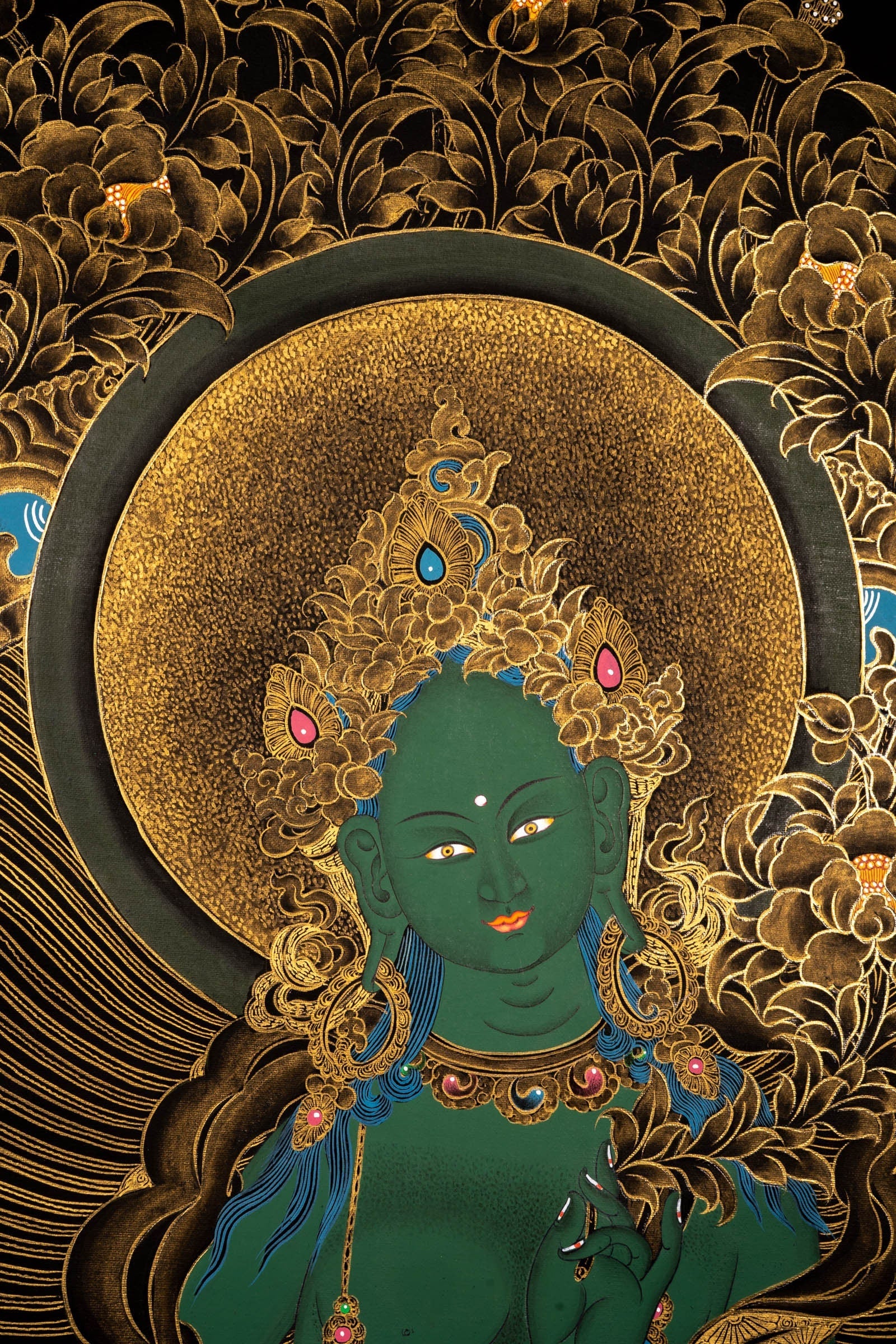 Green Tara Female Buddha Art - Lucky Thanka