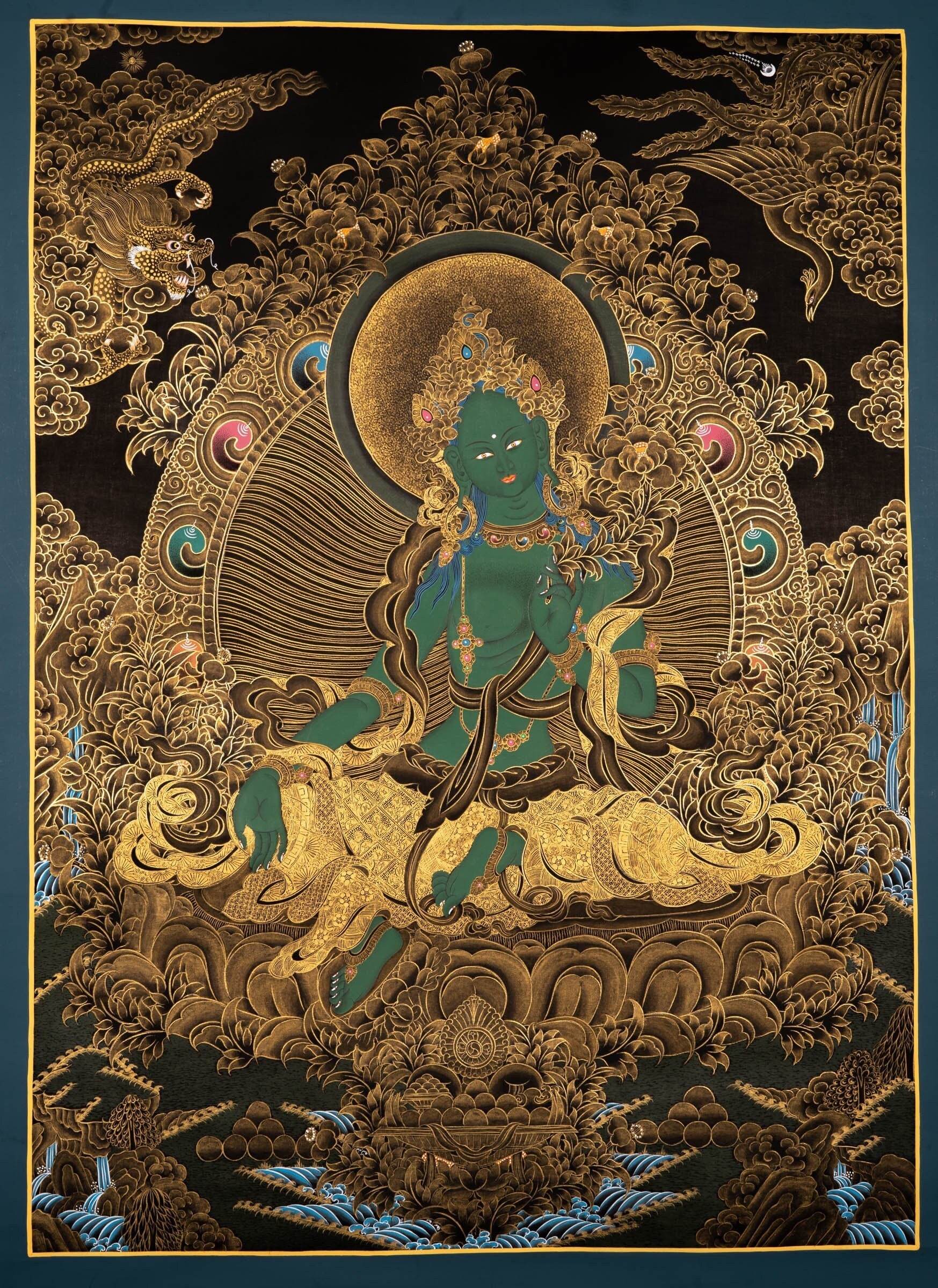 Green Tara Female Buddha Art - Lucky Thanka