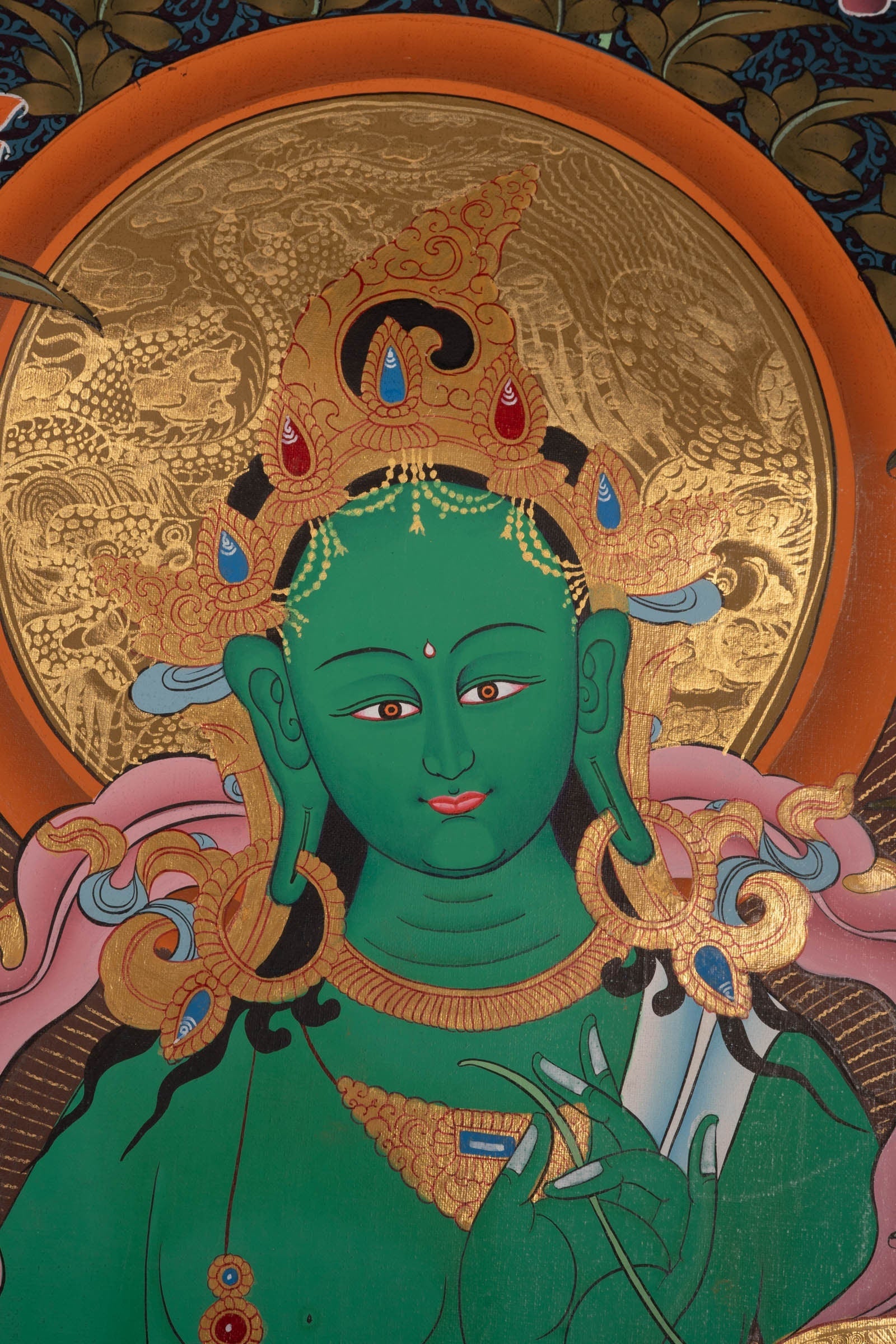 Beautiful Compassionate Green Tara Painting - Lucky Thanka