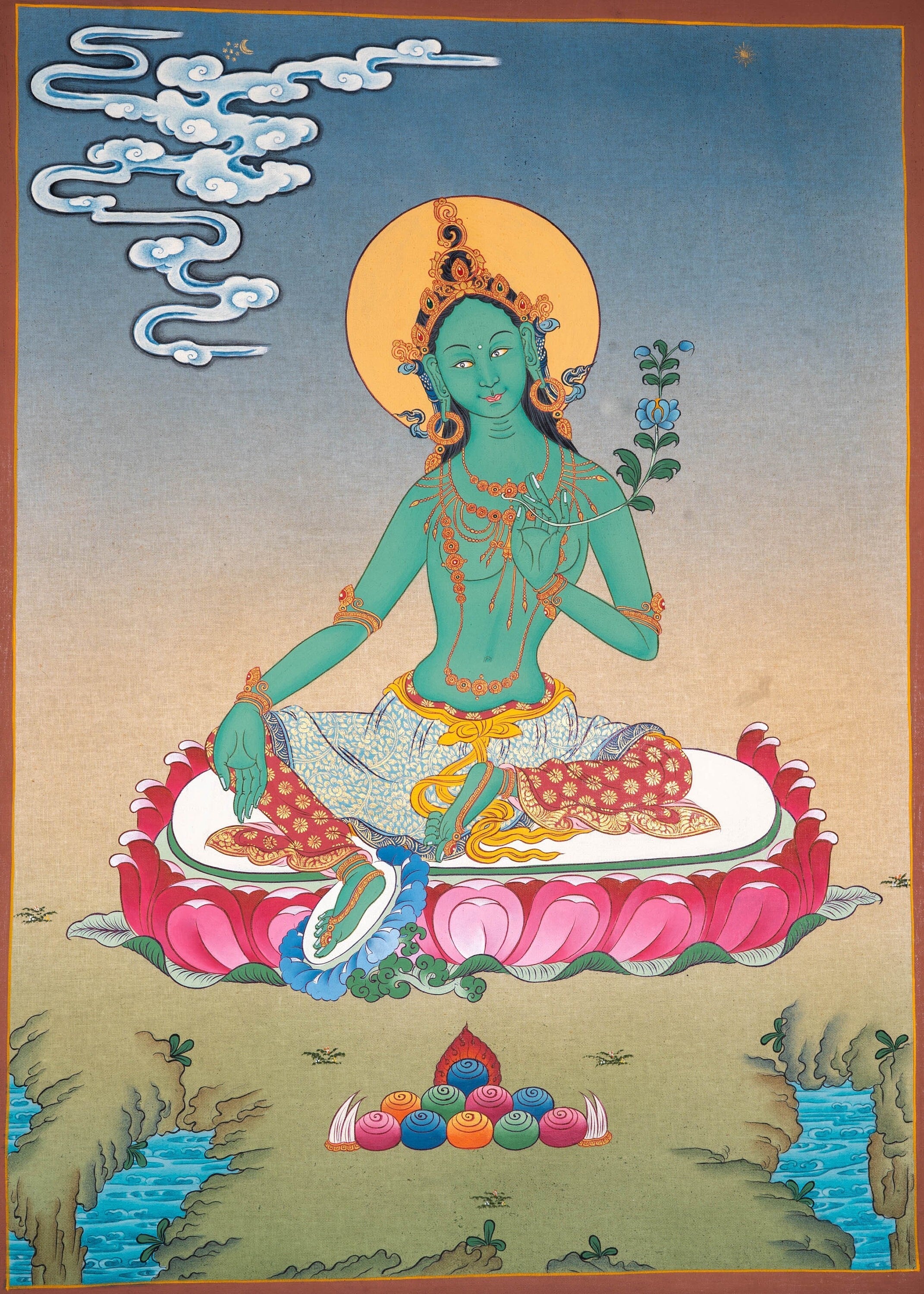 High Quality Green Tara Thangka Painting - Lucky Thanka
