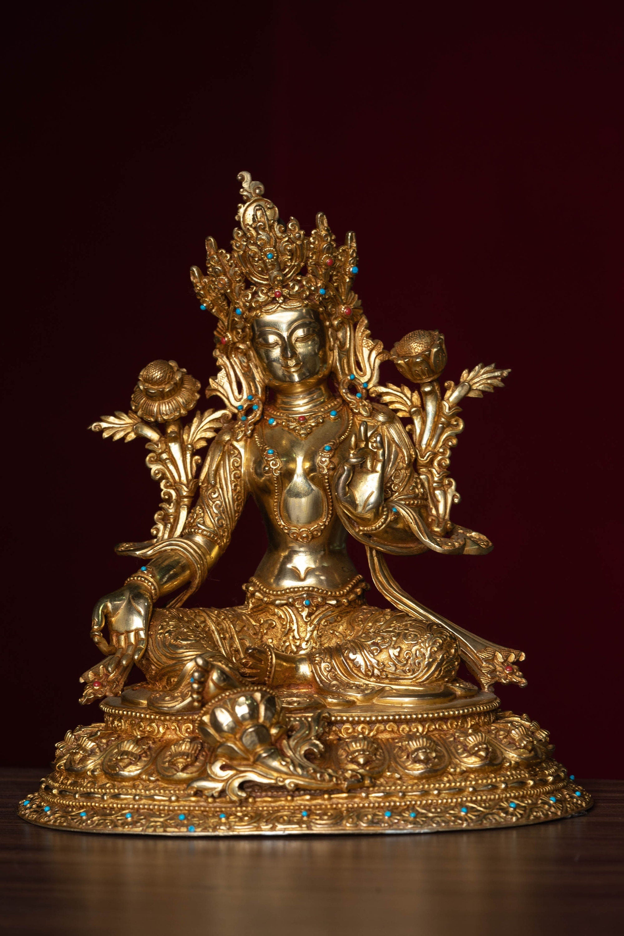 Pure Gold Green Tara Statue - Lucky Thanka