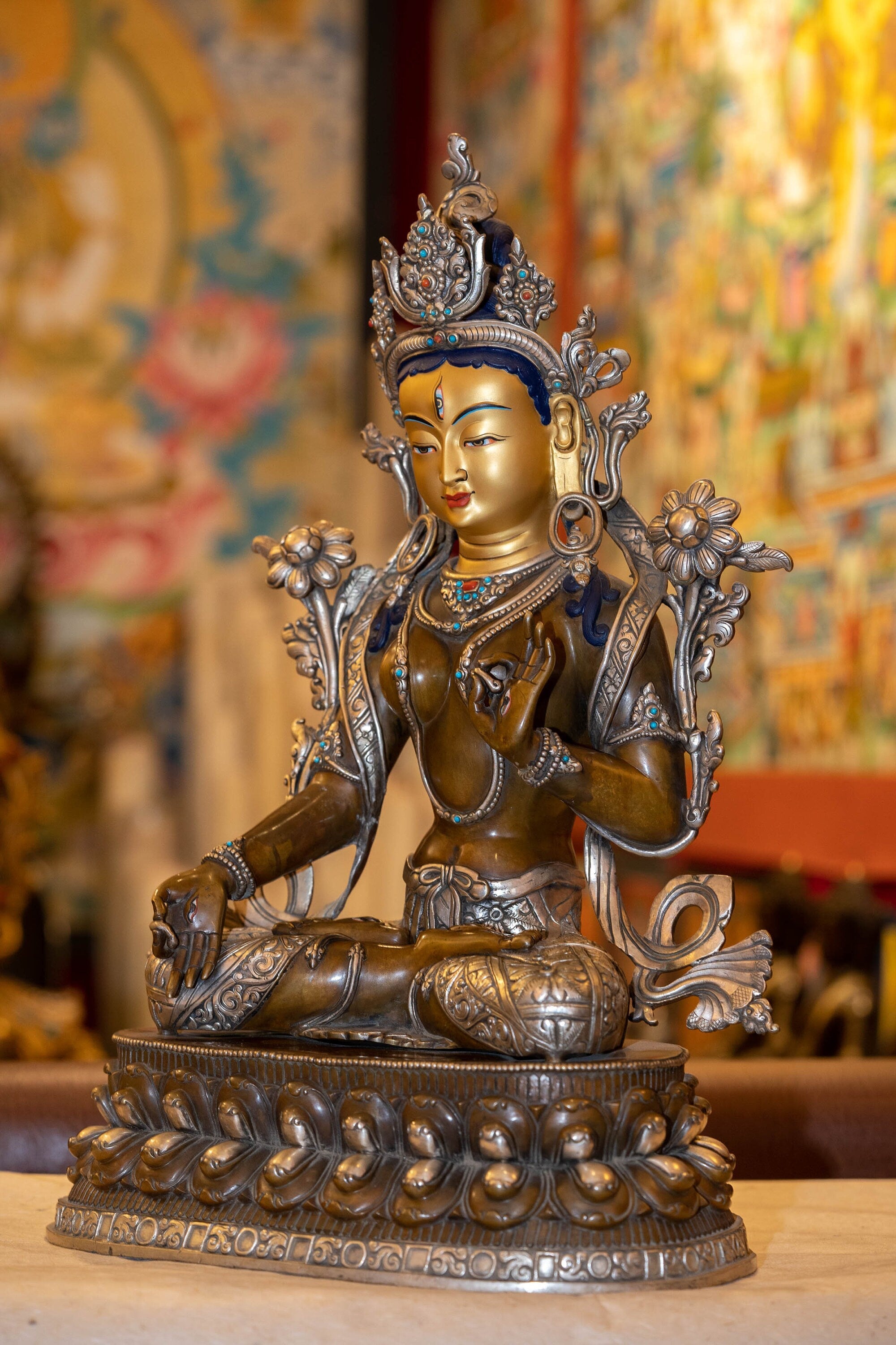 White Tara Silver Plated Statue - Lucky Thanka