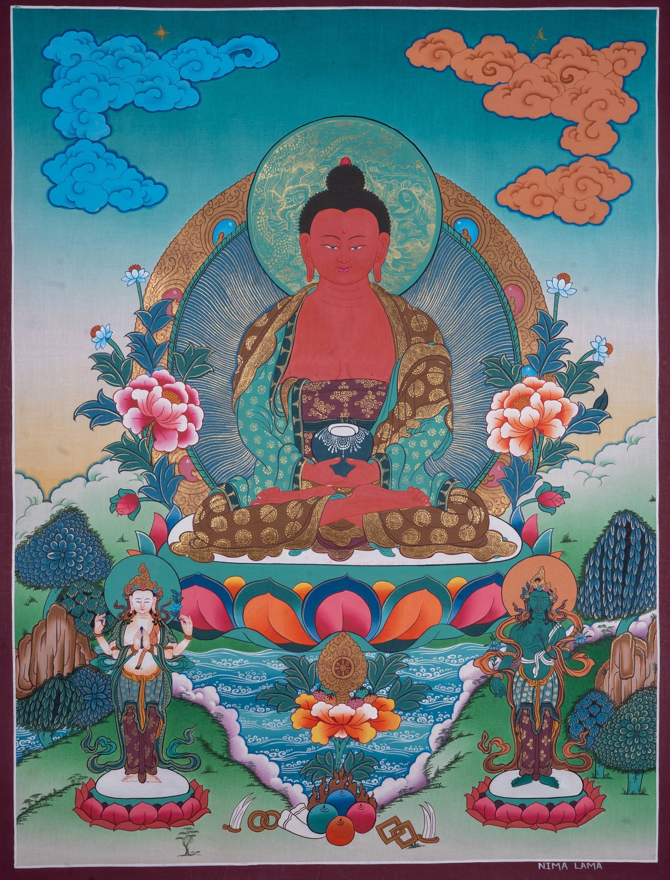 Long Life Amitabha Buddha Thangka - Lucky Thanka
