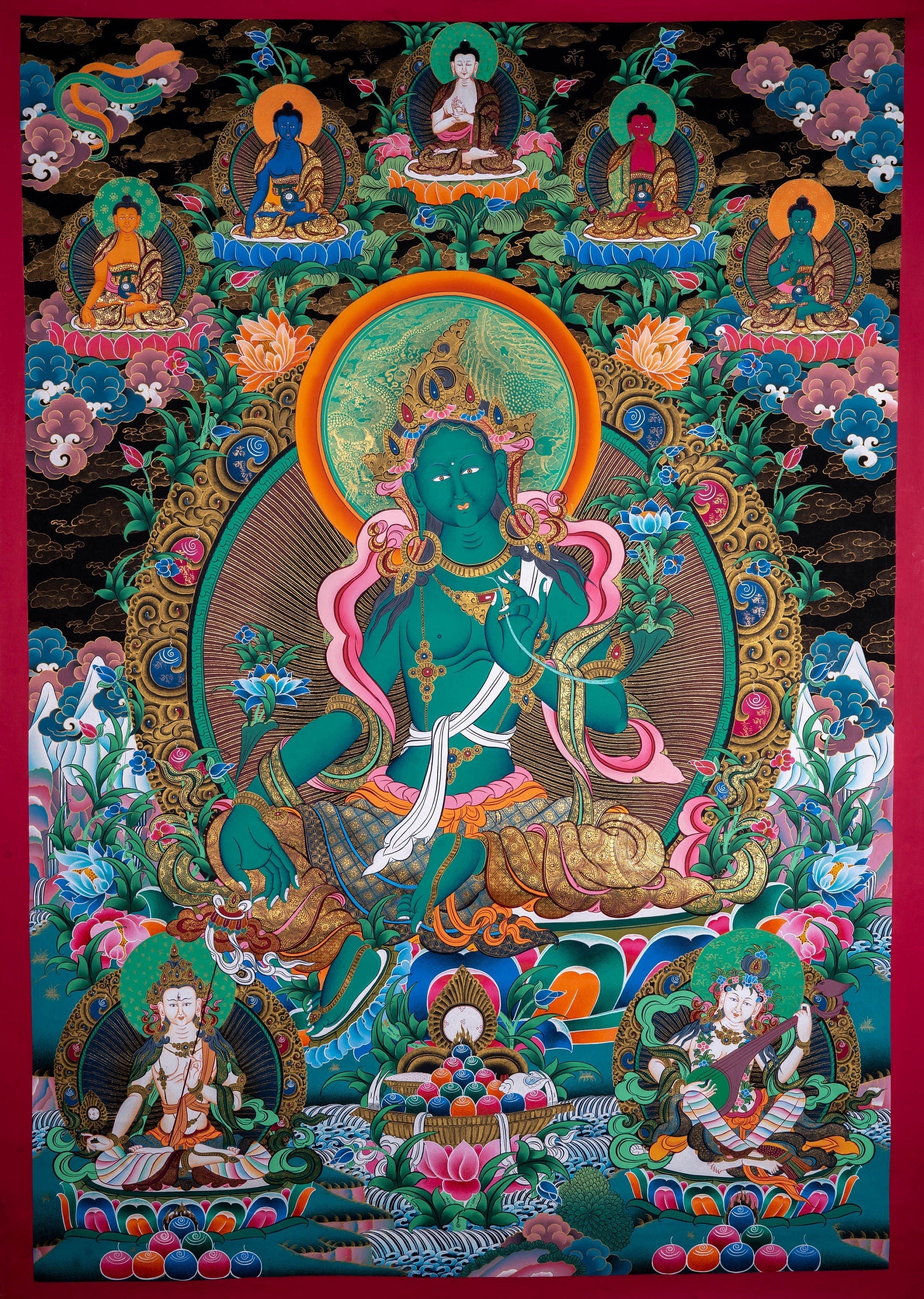 Beautiful Compassionate Green Tara Painting - Lucky Thanka