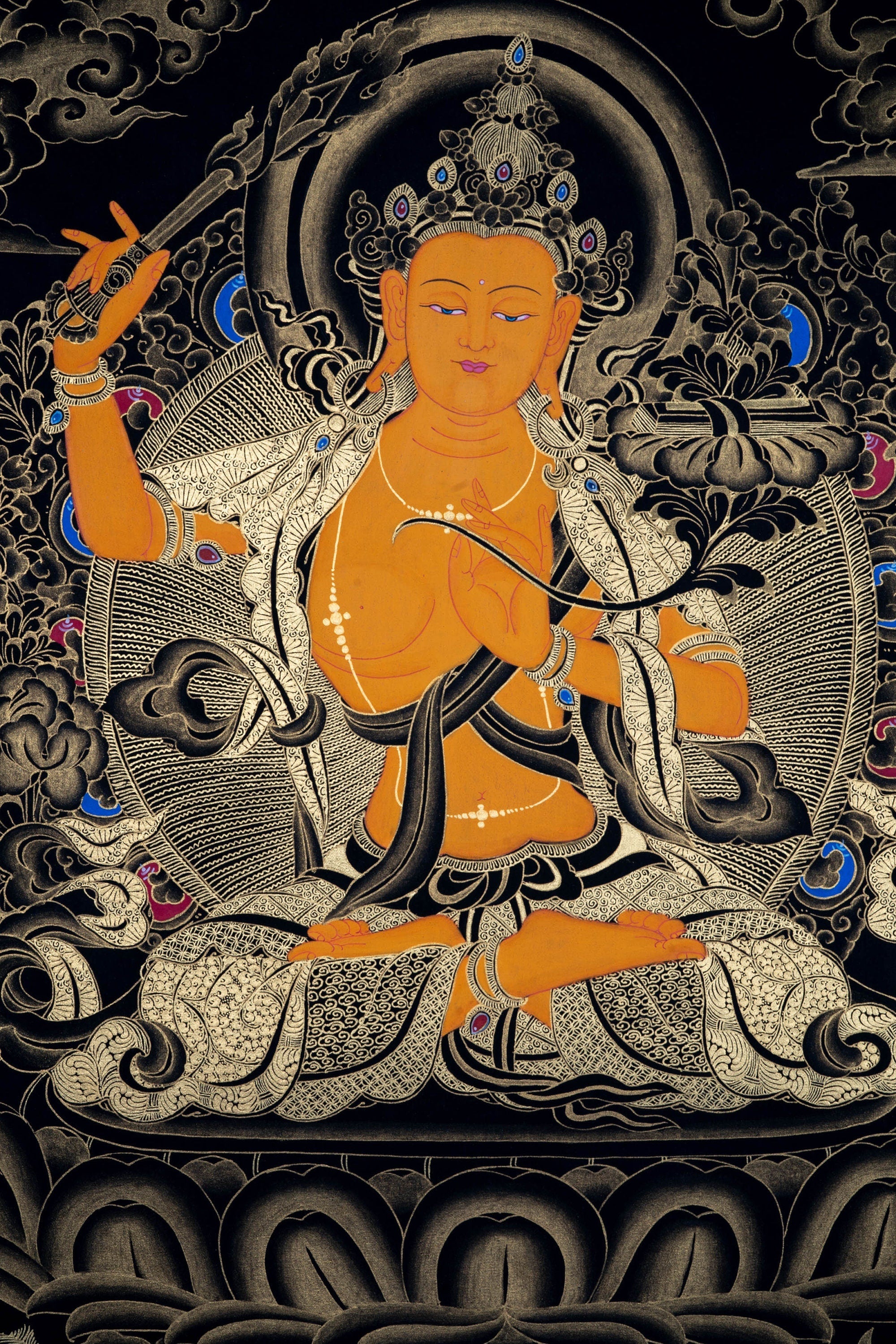 Sword of Wisdom - Manjushri Thangka Painting - Lucky Thanka