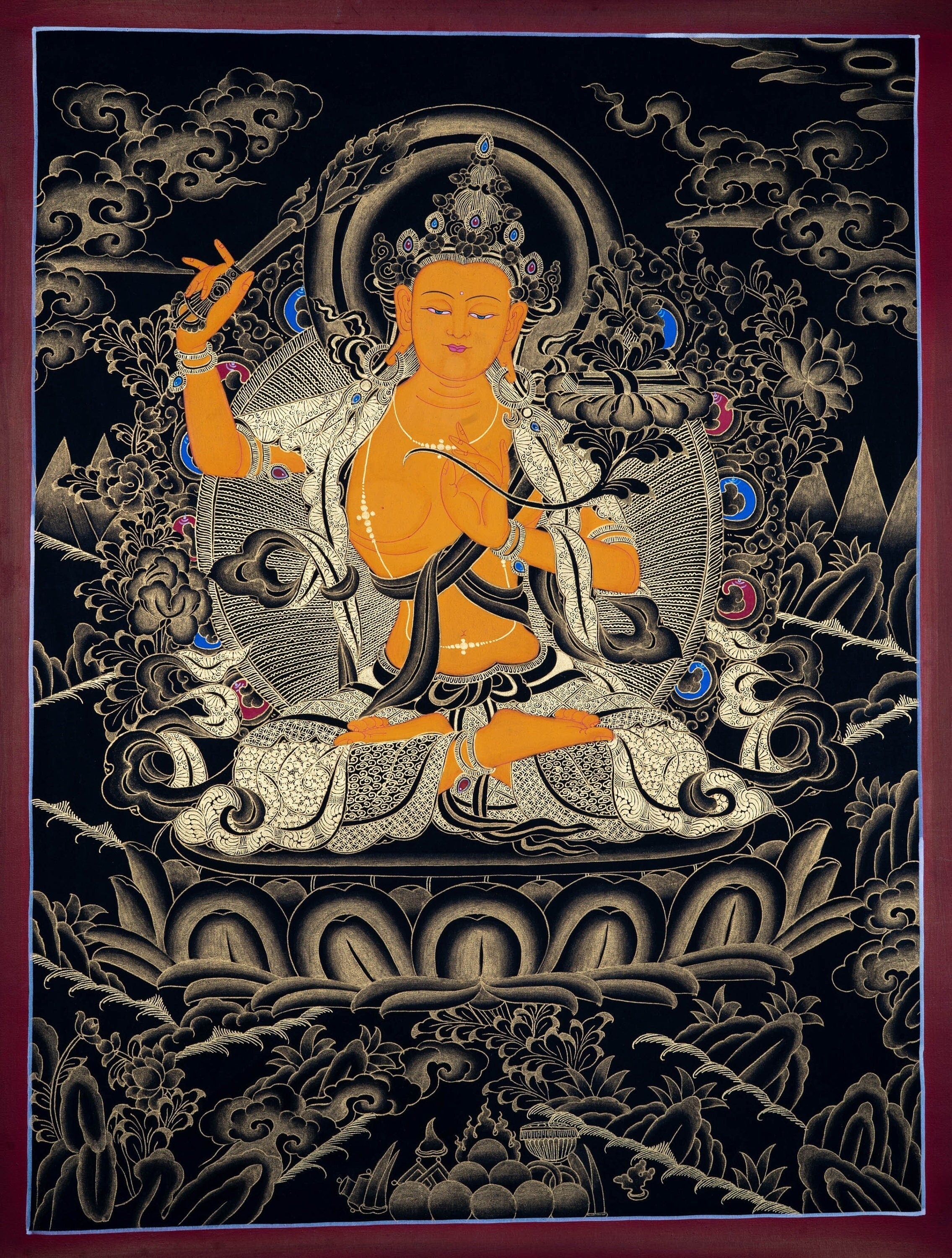 Sword of Wisdom - Manjushri Thangka Painting - Lucky Thanka