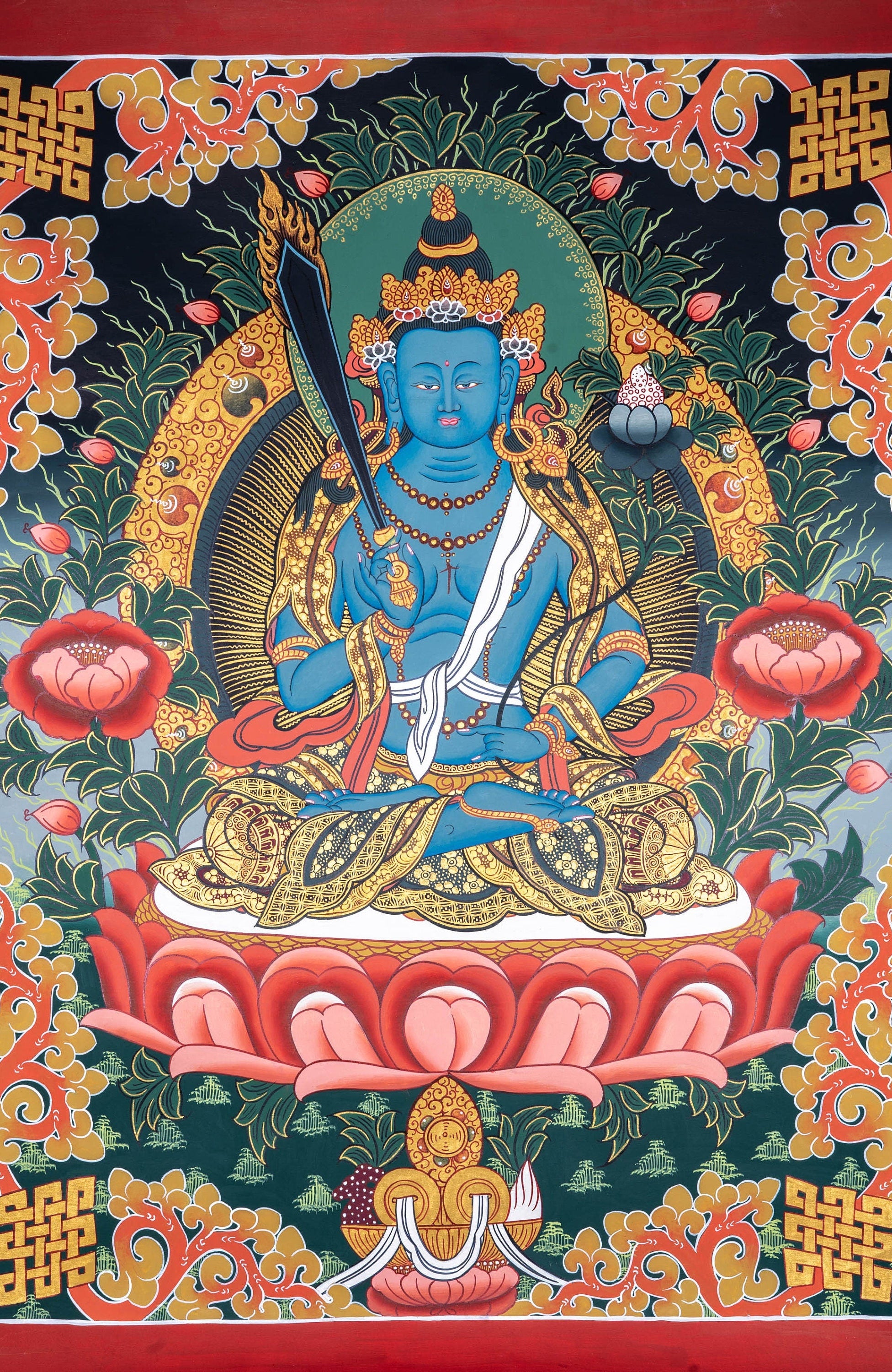 Blue Manjushri Thangka Painting - Lucky Thanka