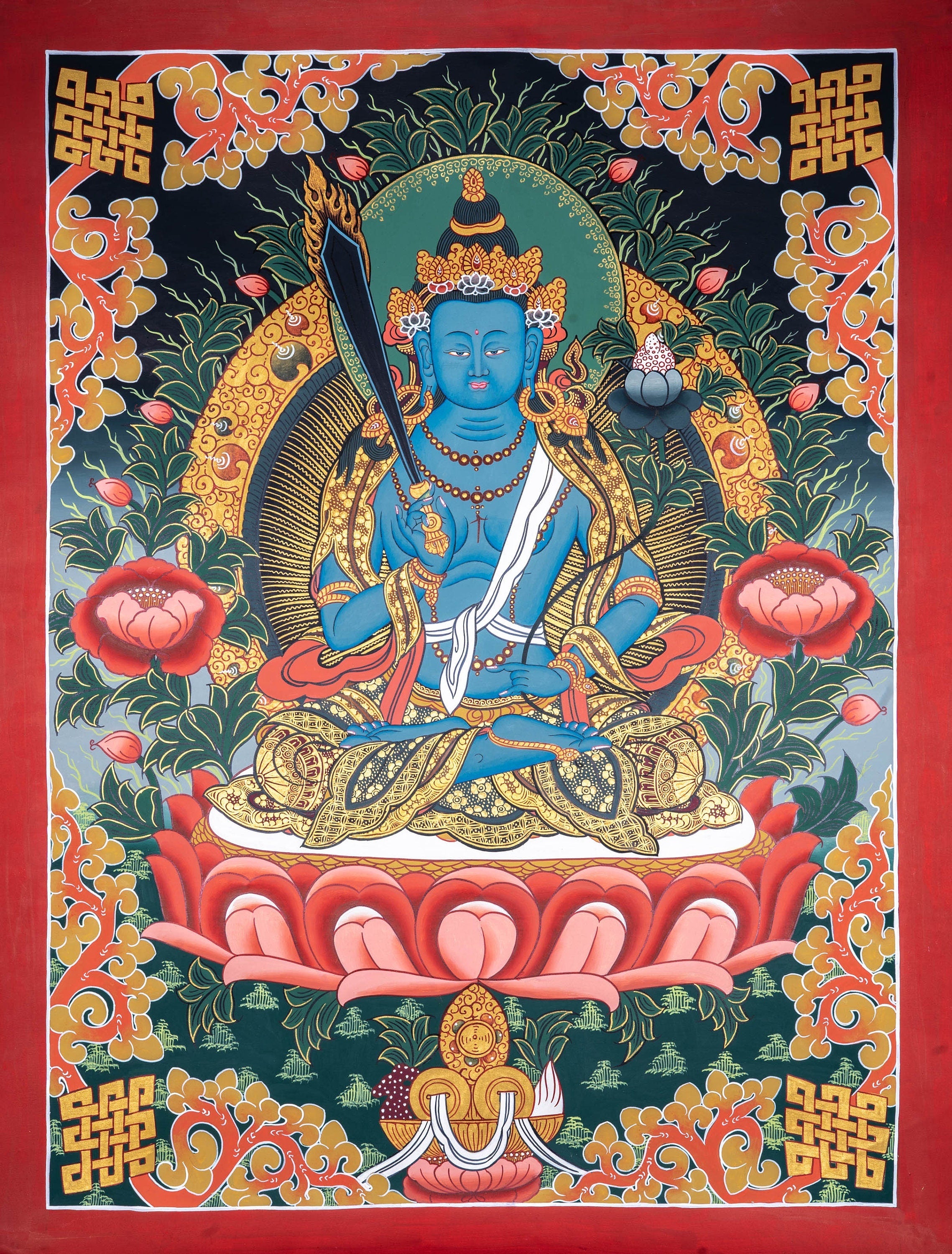 Blue Manjushri Thangka Painting - Lucky Thanka