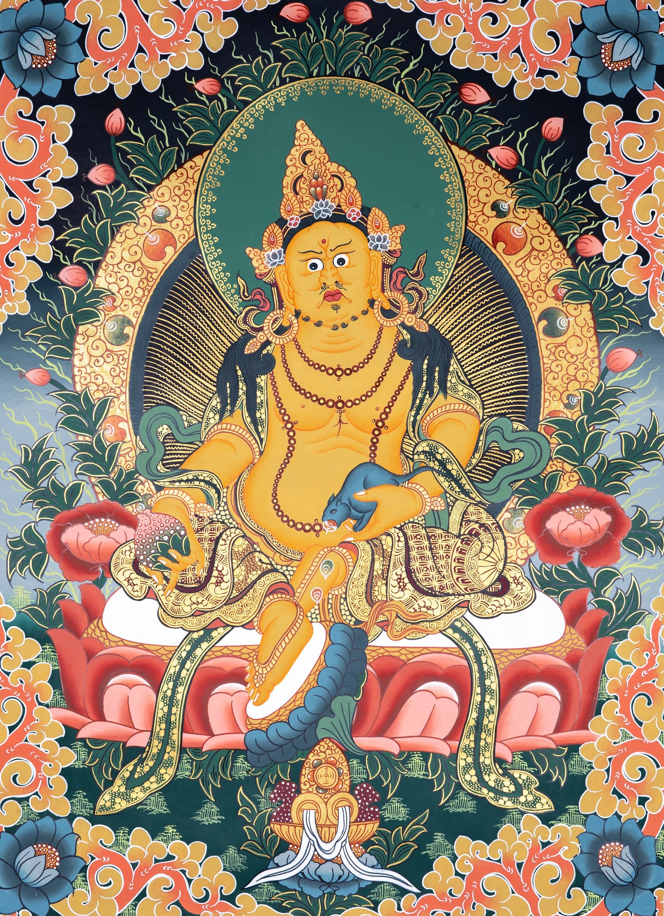 Prosperity & Luck - Dzambala Thangka art - Lucky Thanka