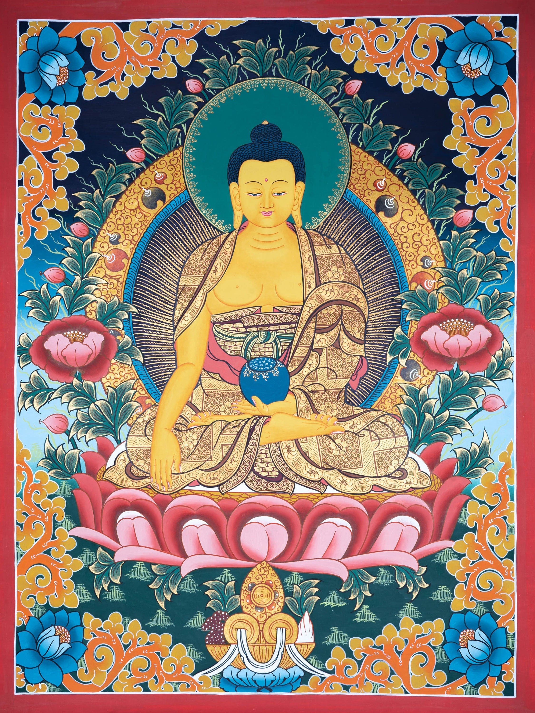 Premium Quality Thangka Painting - Shakyamuni Buddha - Lucky Thanka
