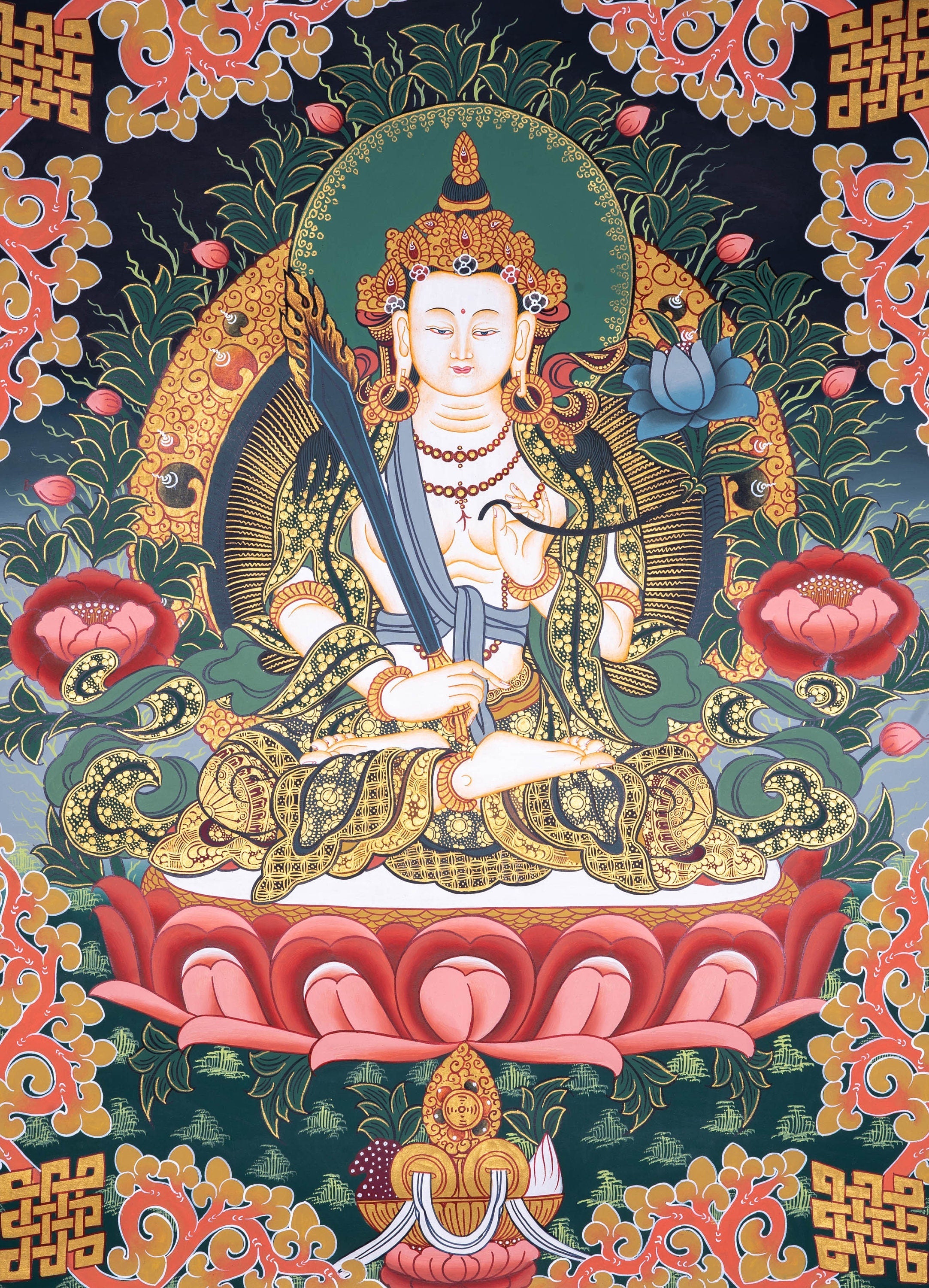 Fine Quality White Manjushri Thangka - Lucky Thanka