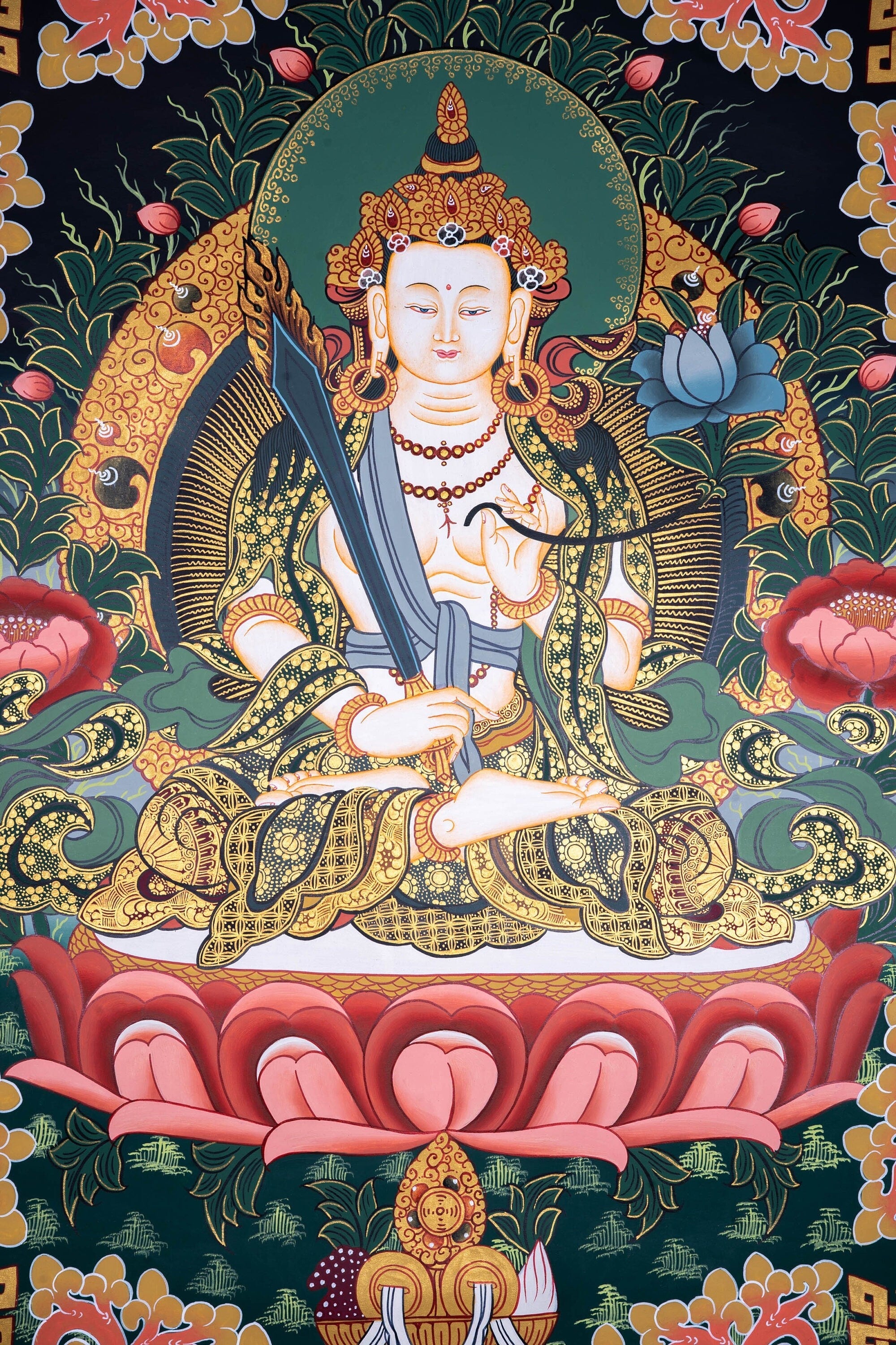 Fine Quality White Manjushri Thangka - Lucky Thanka