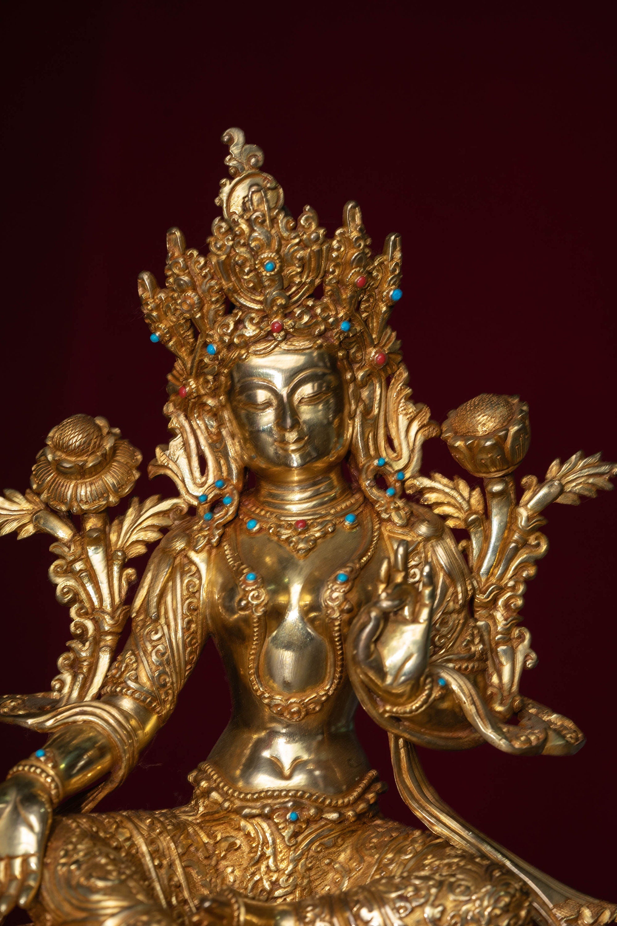Pure Gold Green Tara Statue - Lucky Thanka