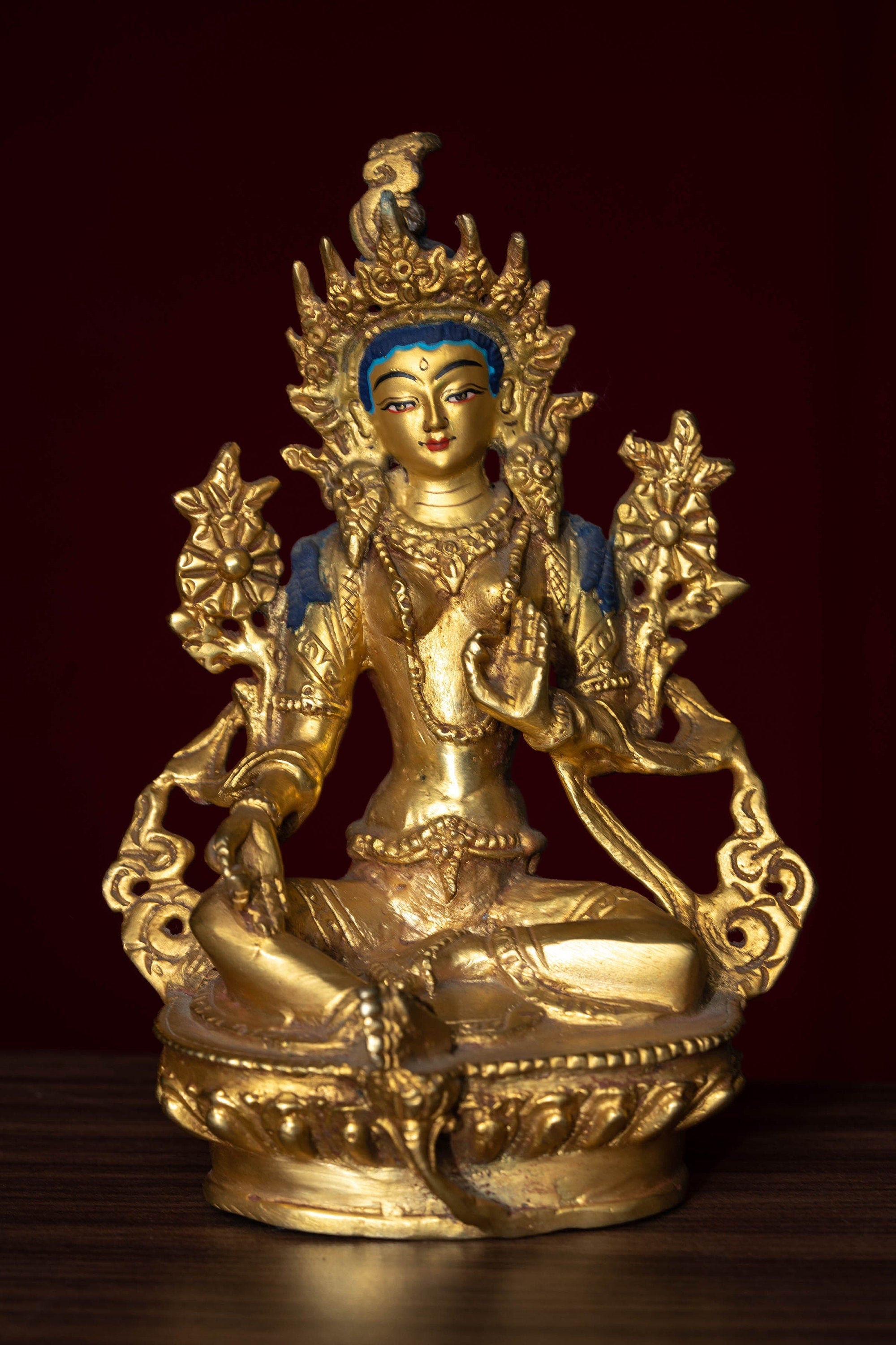Gold Plated Green Tara Statue - Lucky Thanka