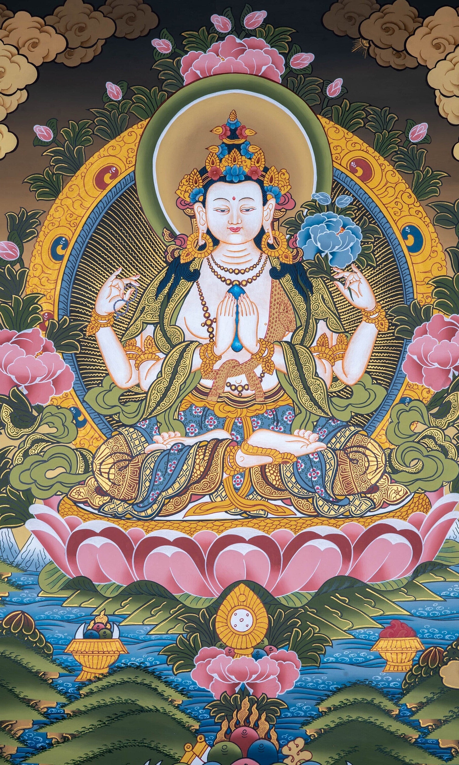 Bodhisattva of Compassion -  Chengresi Thangka painting - Lucky Thanka