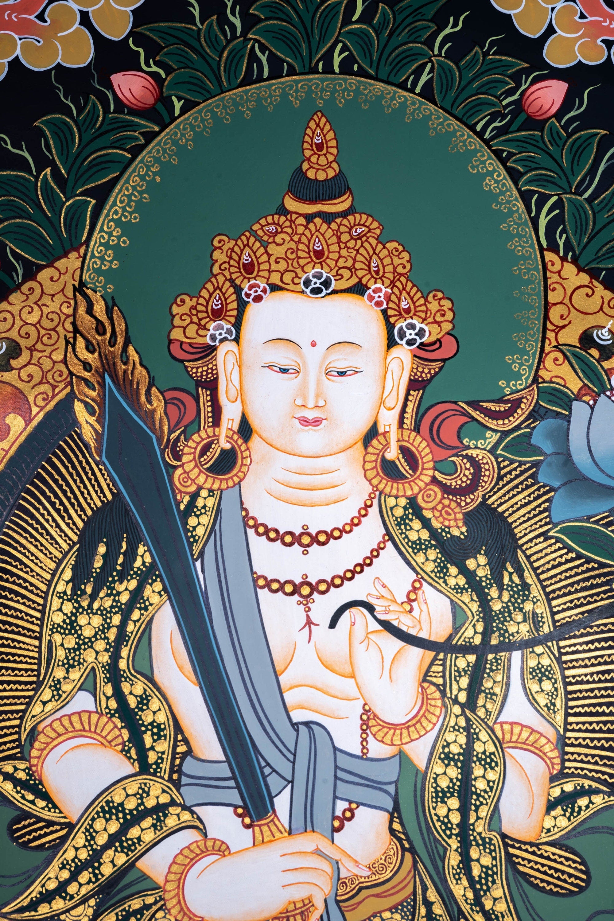 Fine Quality White Manjushri Thangka - Lucky Thanka