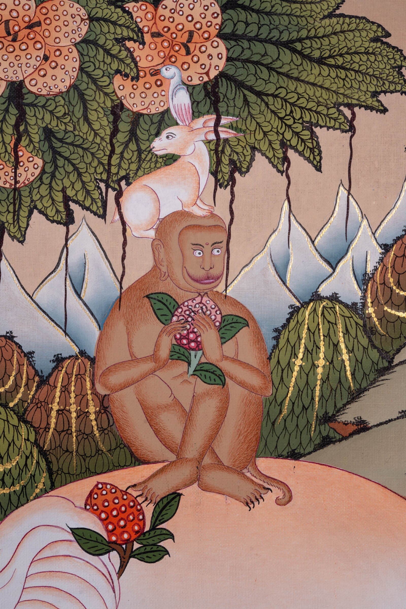 Thangka Painting of 4 Harmonious Friends - Lucky Thanka