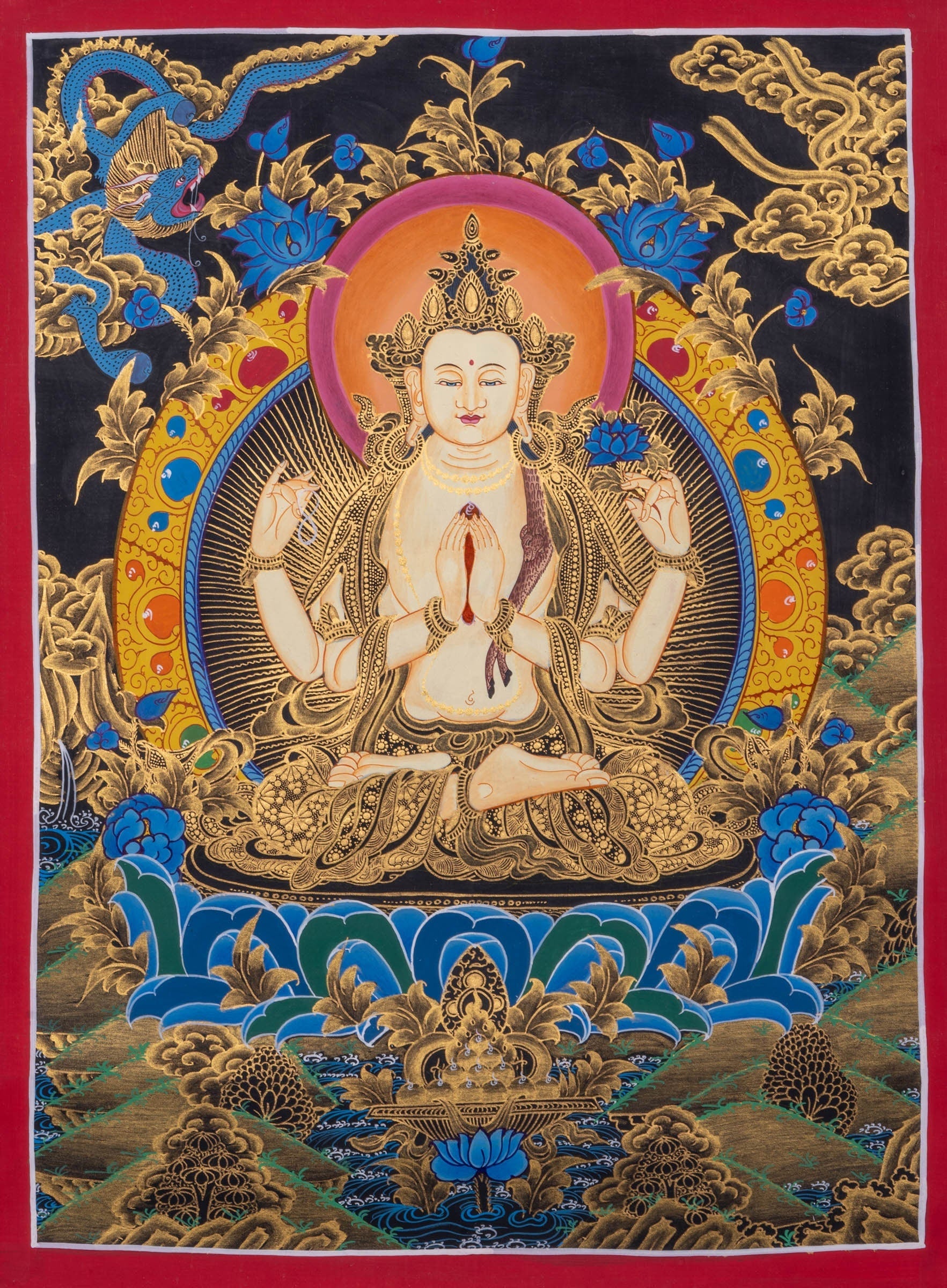 Thangka Art of Chengresi Boddhisattva - Lucky Thanka