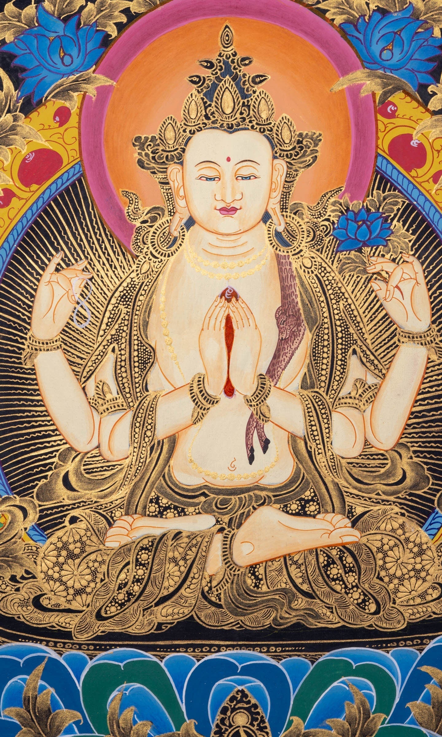 Thangka Art of Chengresi Boddhisattva - Lucky Thanka