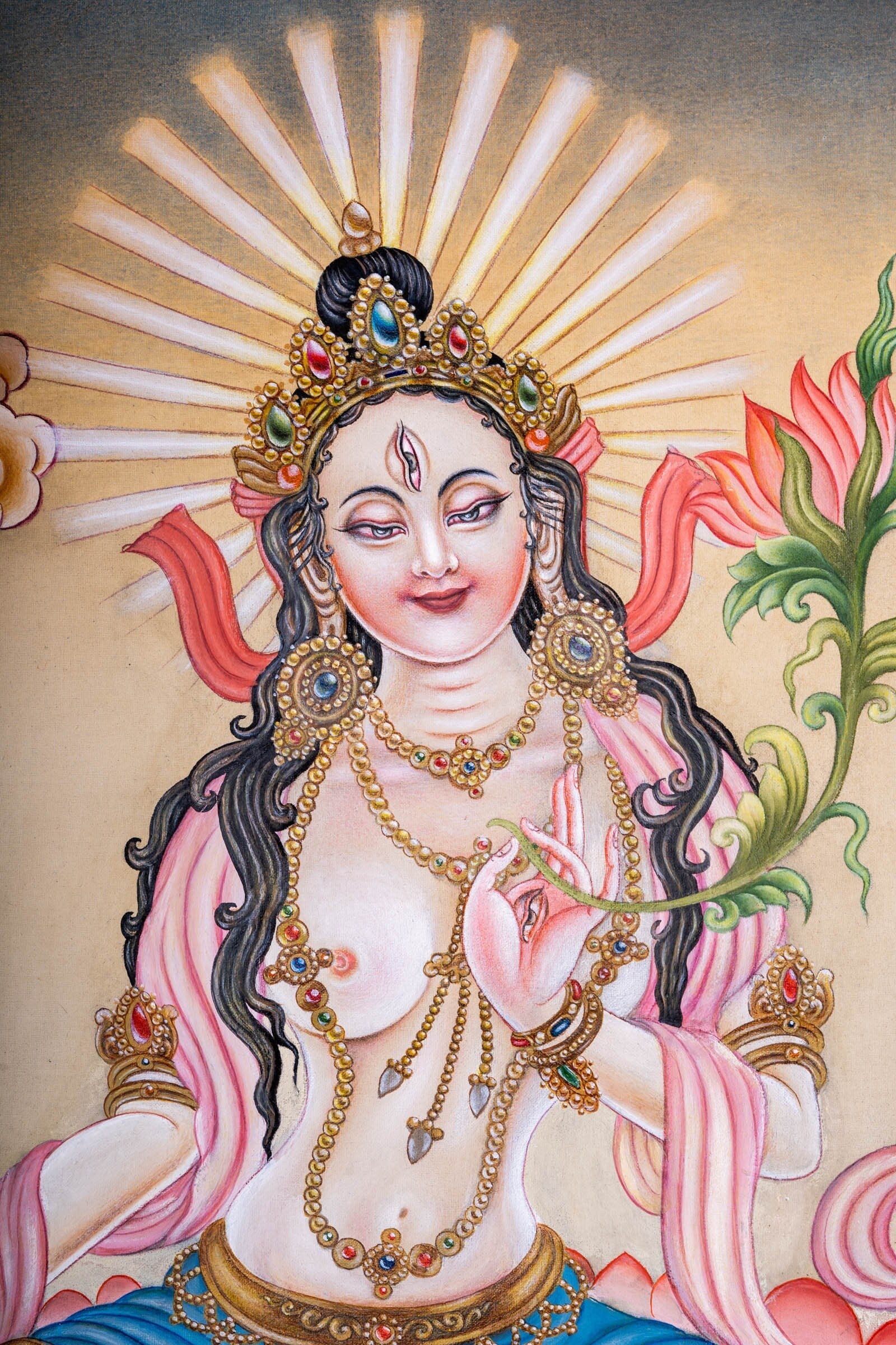 Newari White Tara Thangka Painting - Lucky Thanka