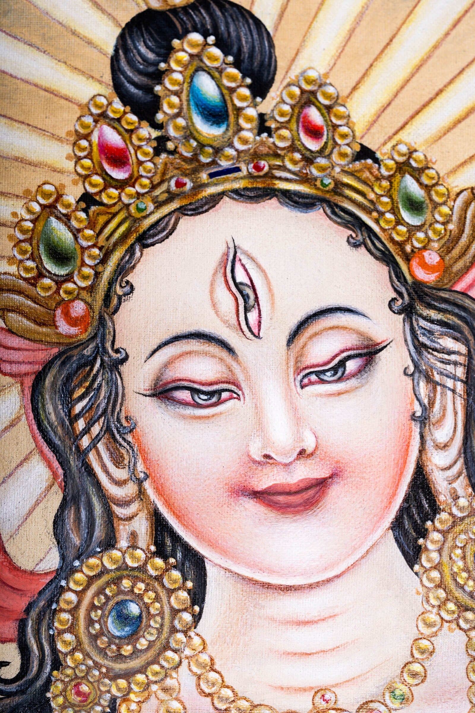 Newari White Tara Thangka Painting - Lucky Thanka