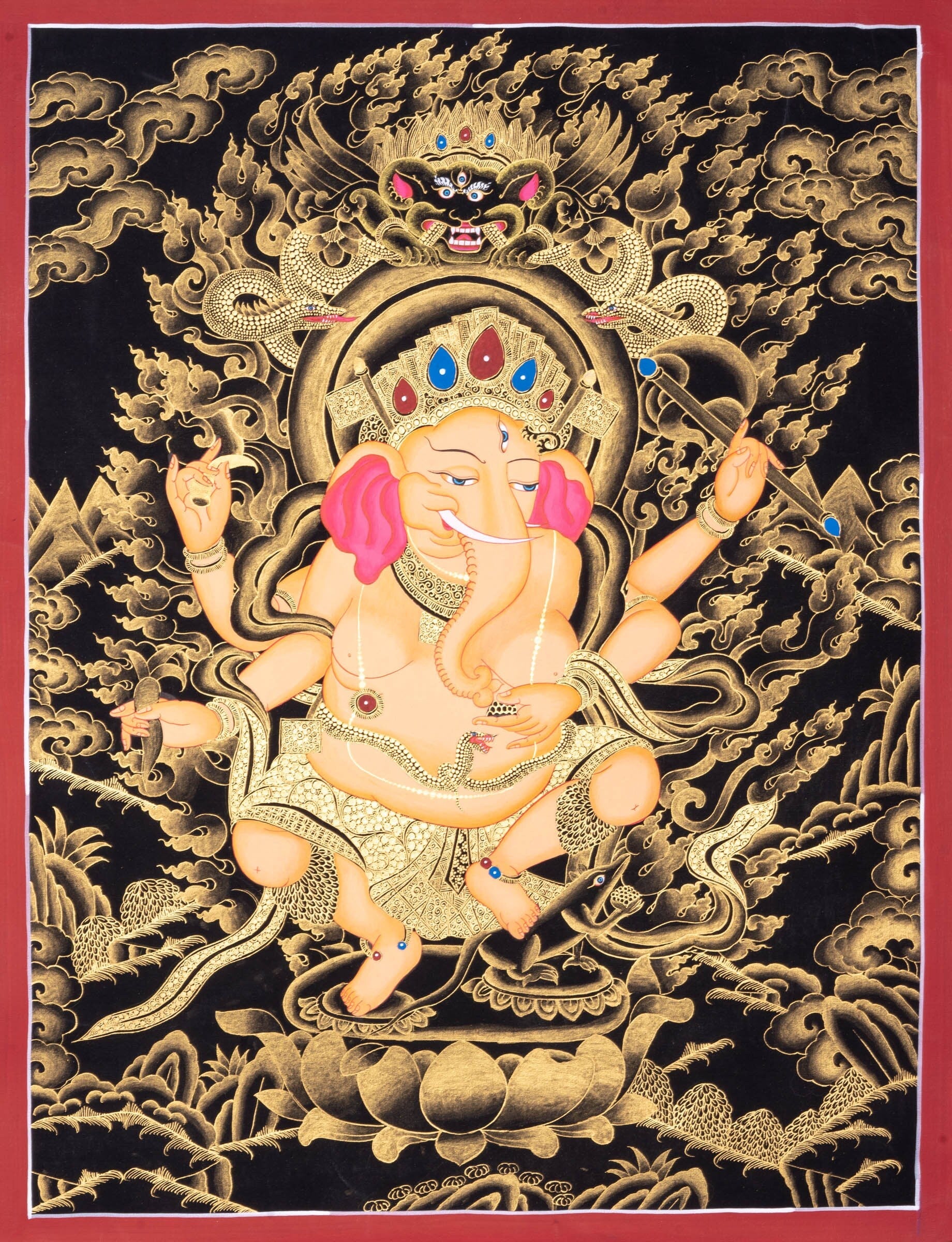 Thangka Painting of Shri Ganesh - Lucky Thanka