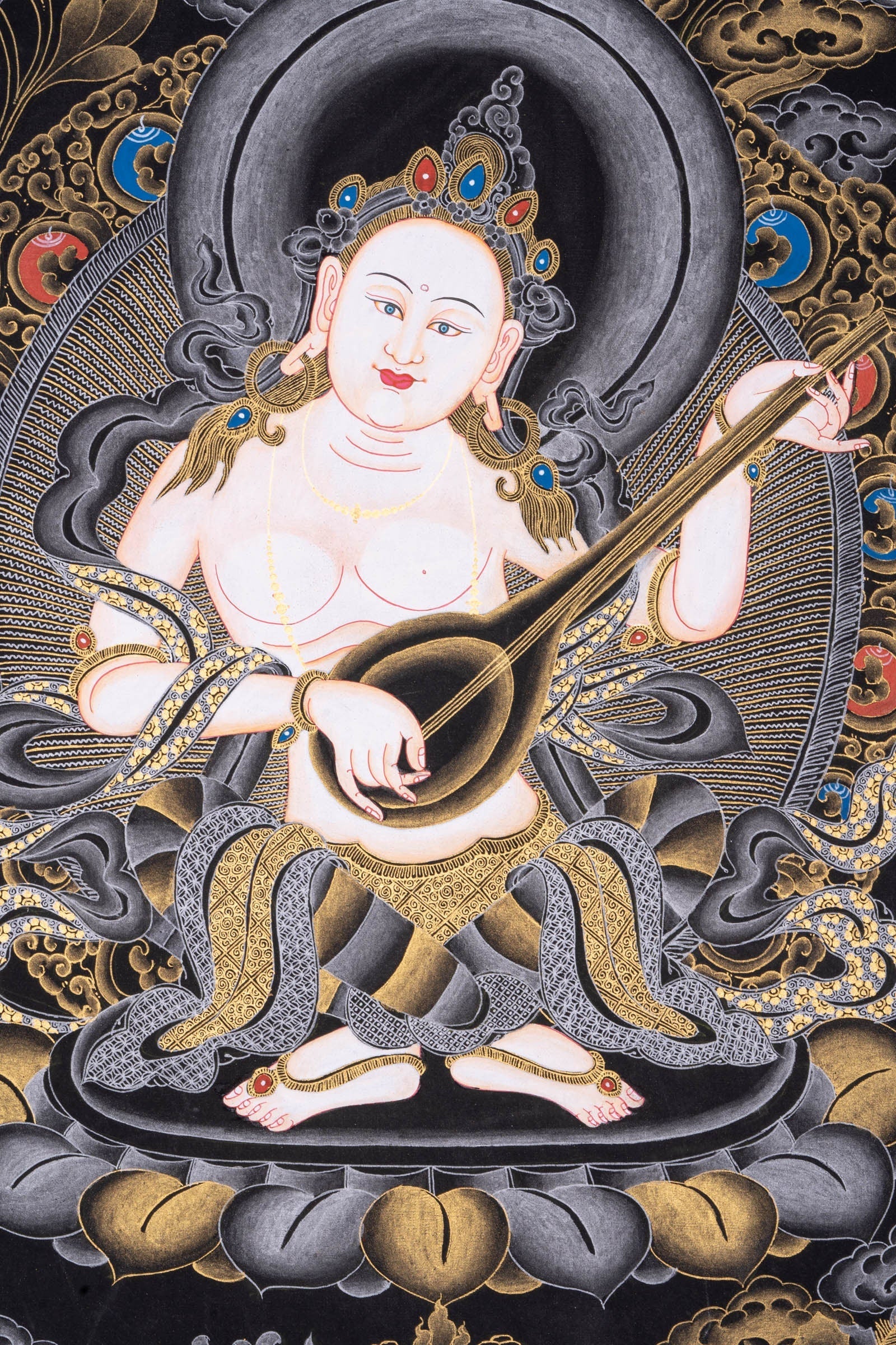 Handmade Thangka Painting of Saraswoti - Lucky Thanka