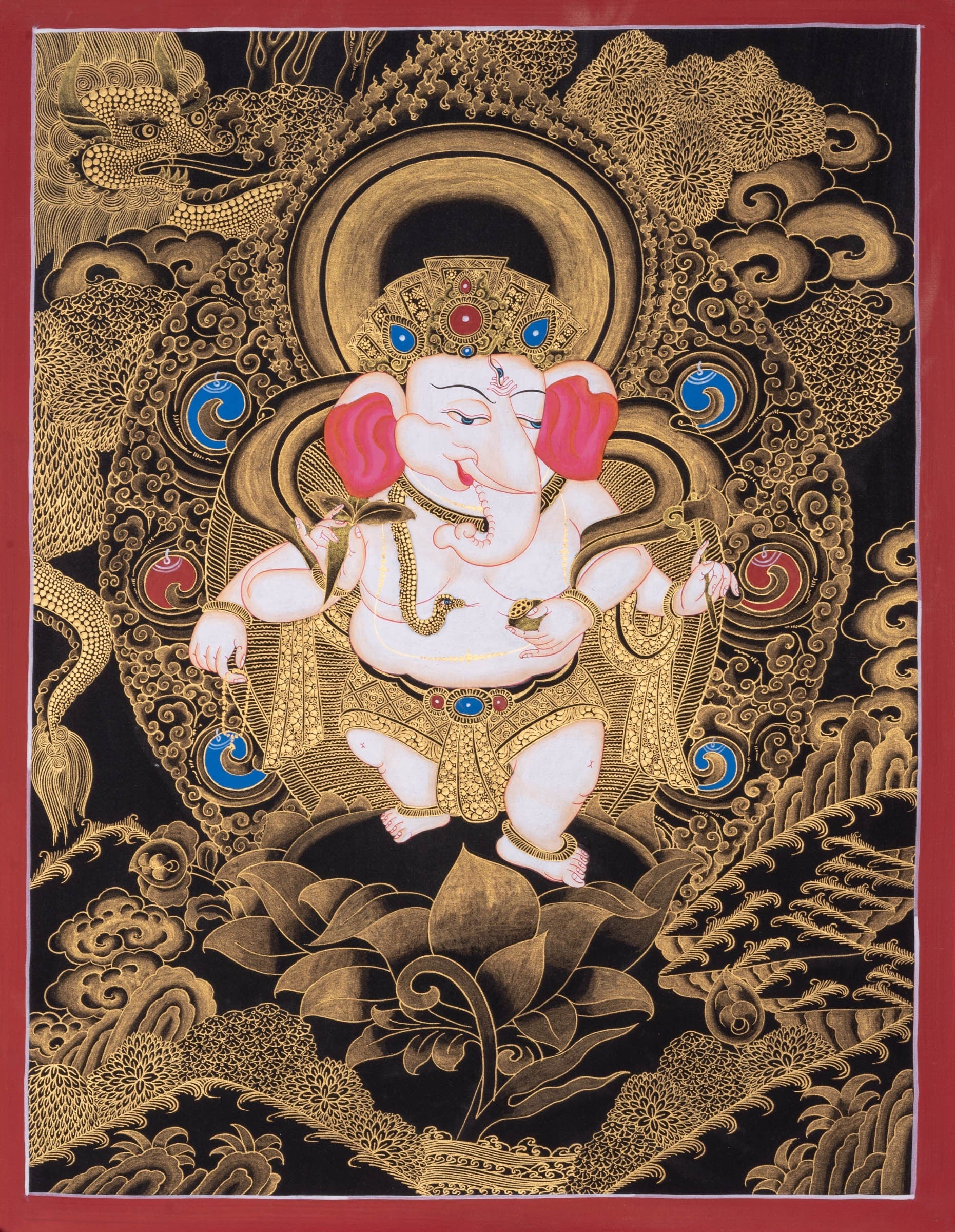 Handmade Shri Ganesh Thangka Painting - Lucky Thanka