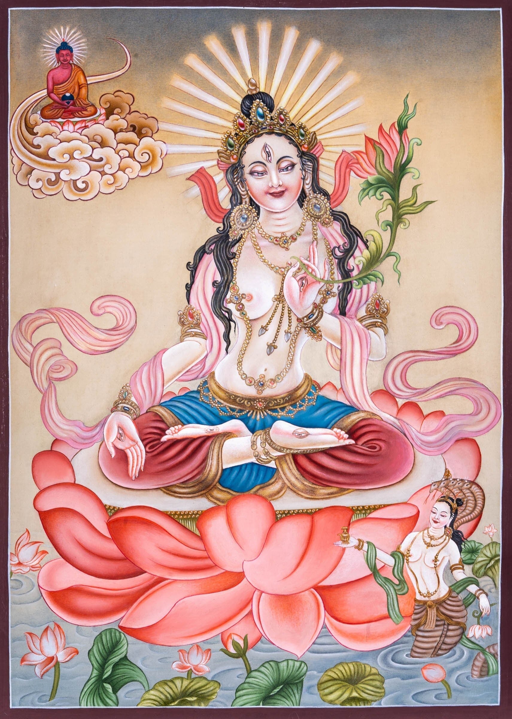Newari White Tara Thangka Painting - Lucky Thanka