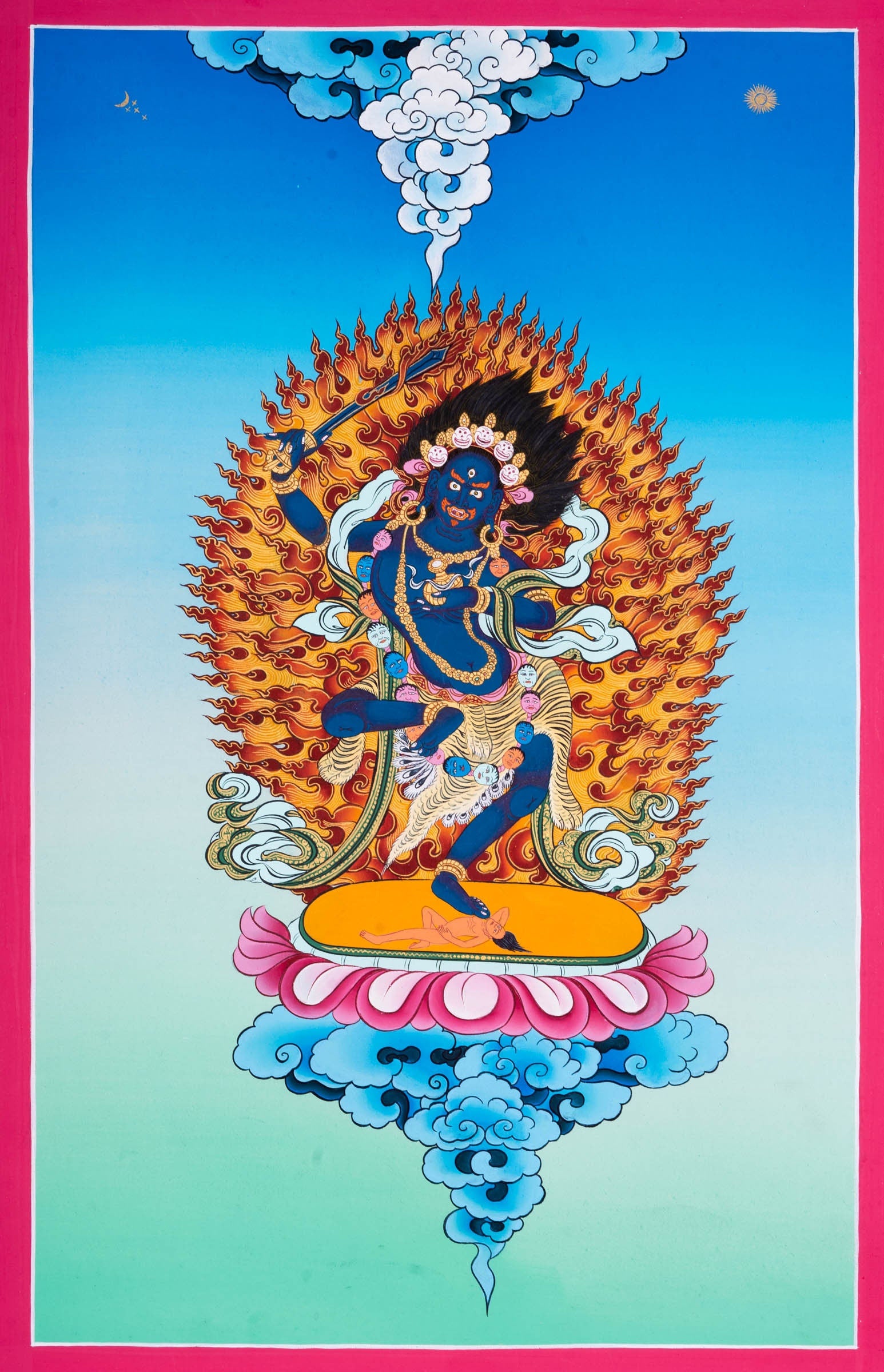 Genuine Hand Art Black Manjushri Thangka Painting - Lucky Thanka