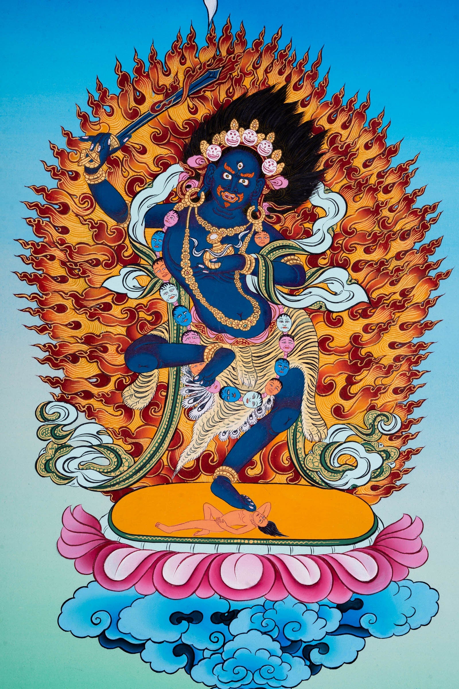 Genuine Hand Art Black Manjushri Thangka Painting - Lucky Thanka