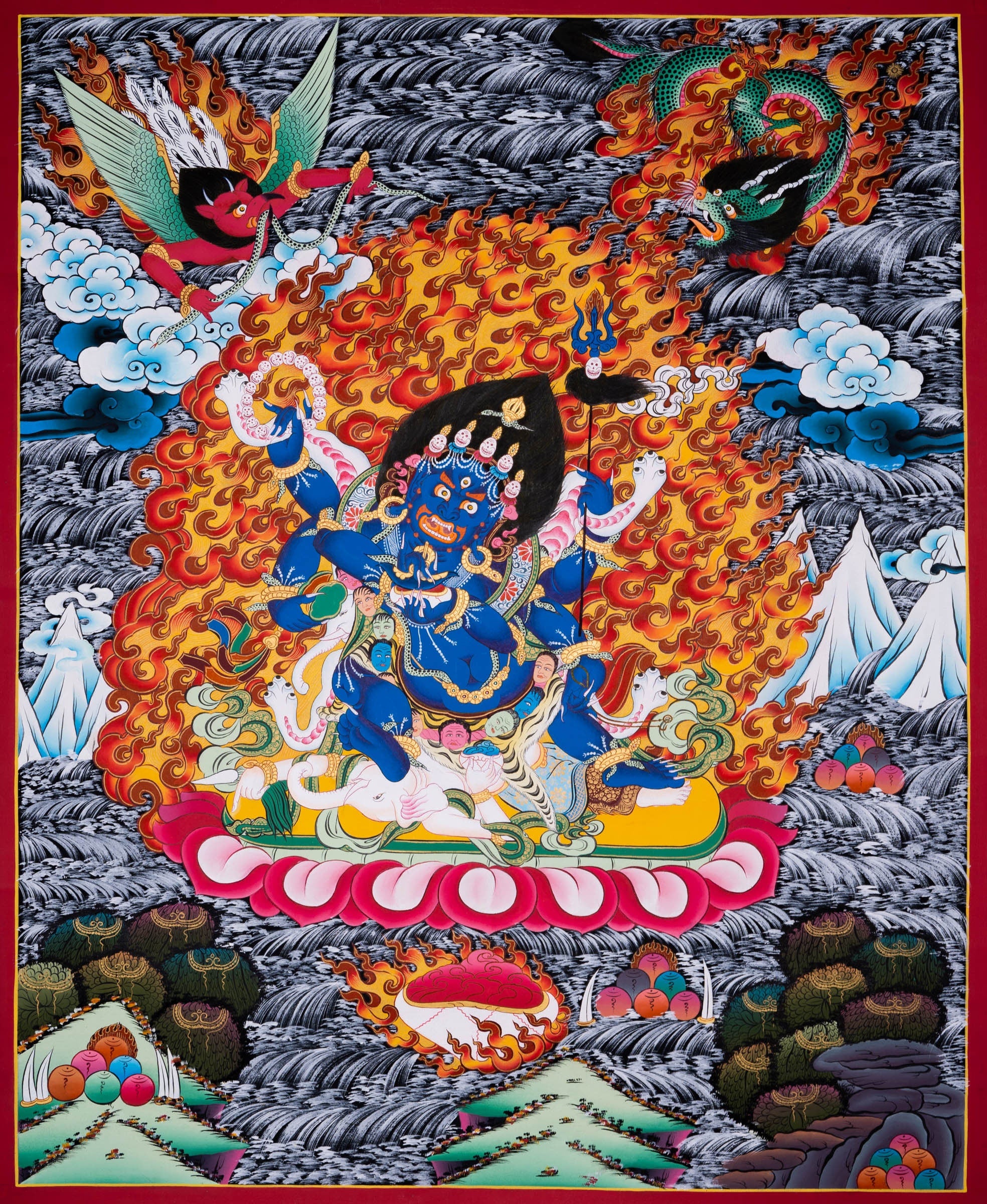 6 arm Mahakala Thangka Painting - Lucky Thanka