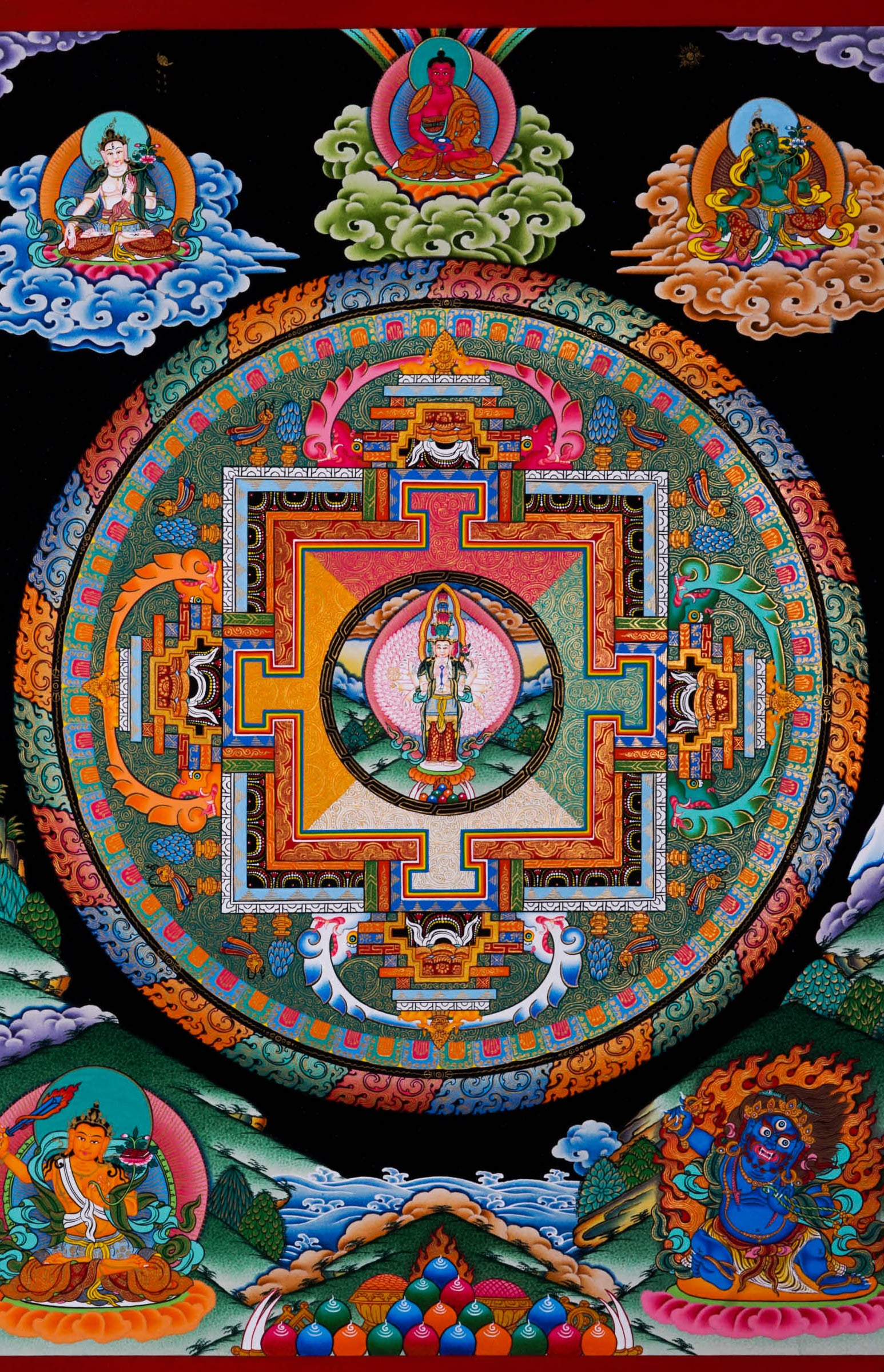 Avalokiteshvara Mandala Thangka - Handpainted Thangka Art - Lucky Thanka