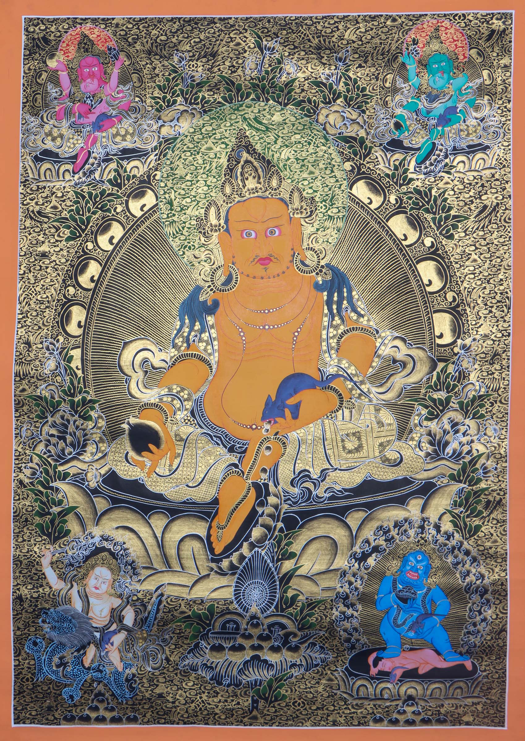 Pancha Zambala Thangka - Best handpainted thangka art - Lucky Thanka