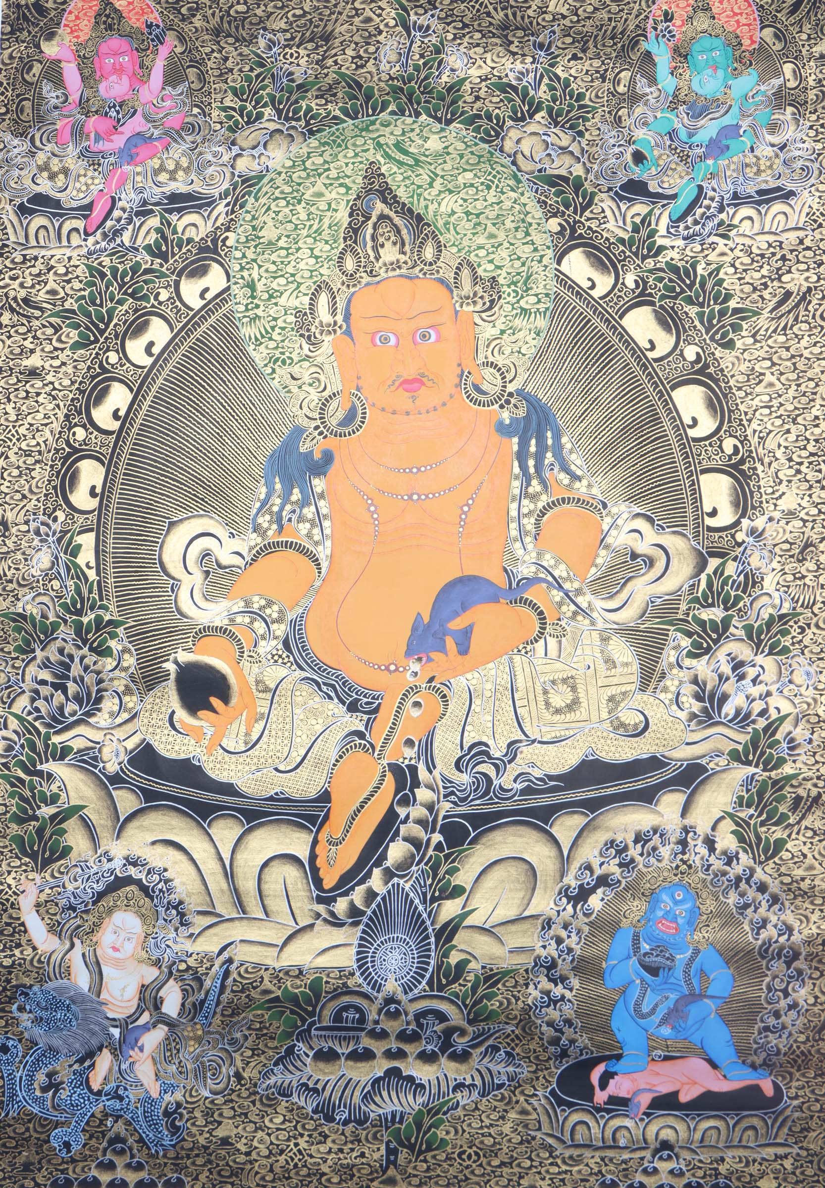 Pancha Zambala Thangka - Best handpainted thangka art - Lucky Thanka