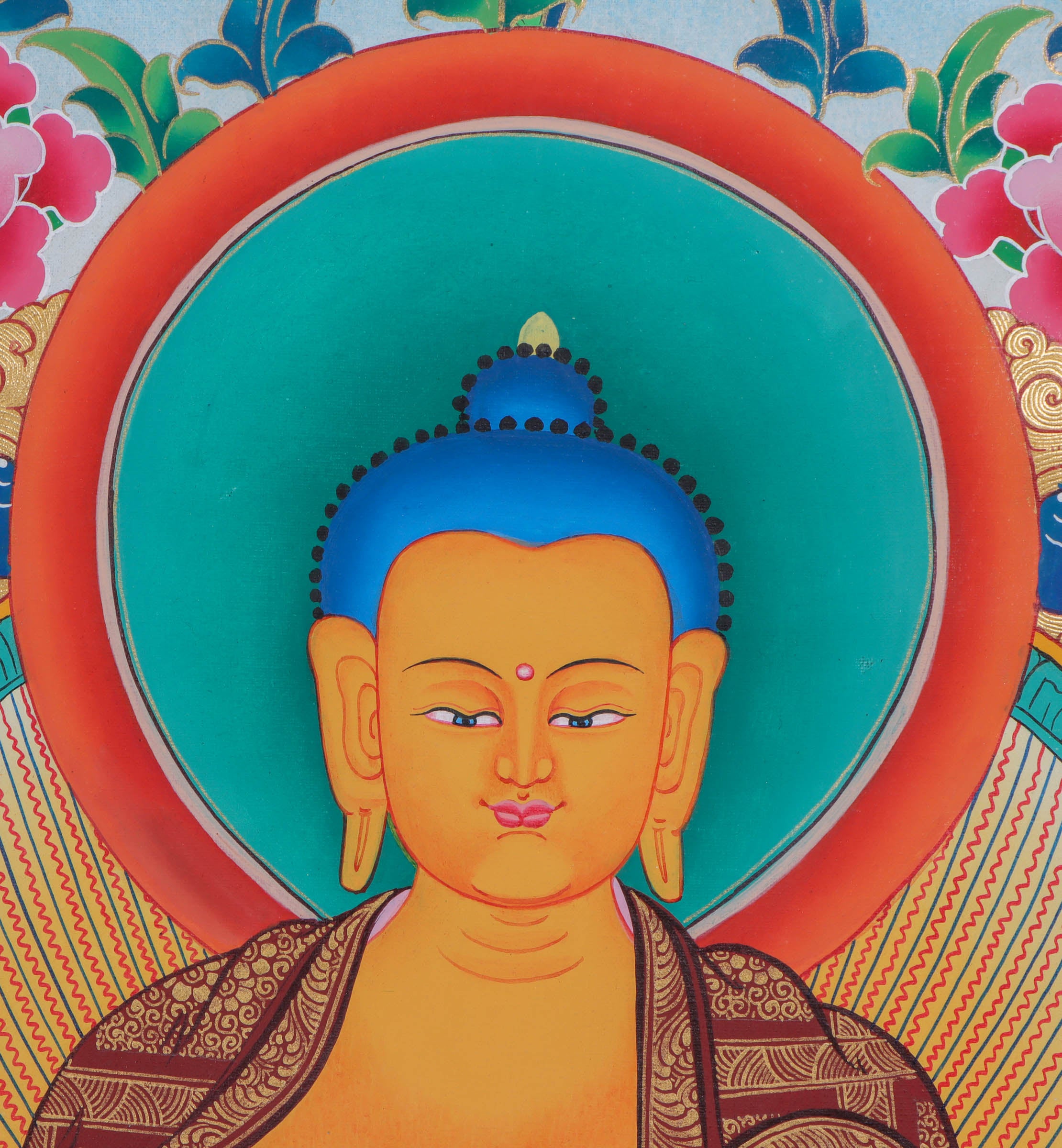 Shakymuni Buddha Thangka Art - Sha Buddha with 5 Dhyani Buddha's - Lucky Thanka
