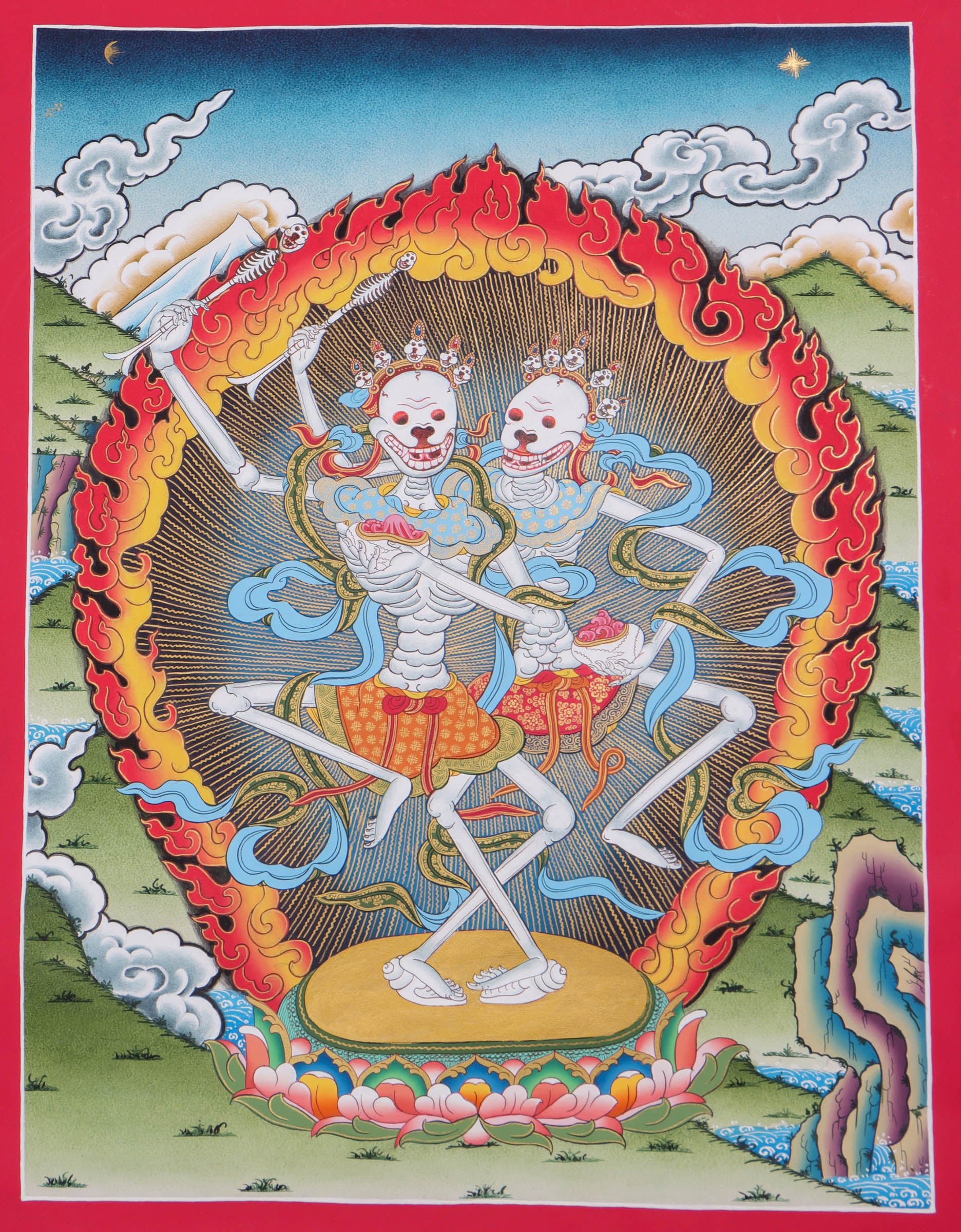 Skeleton Dance Thangka Painting - Handpainted Thangka art - Lucky Thanka