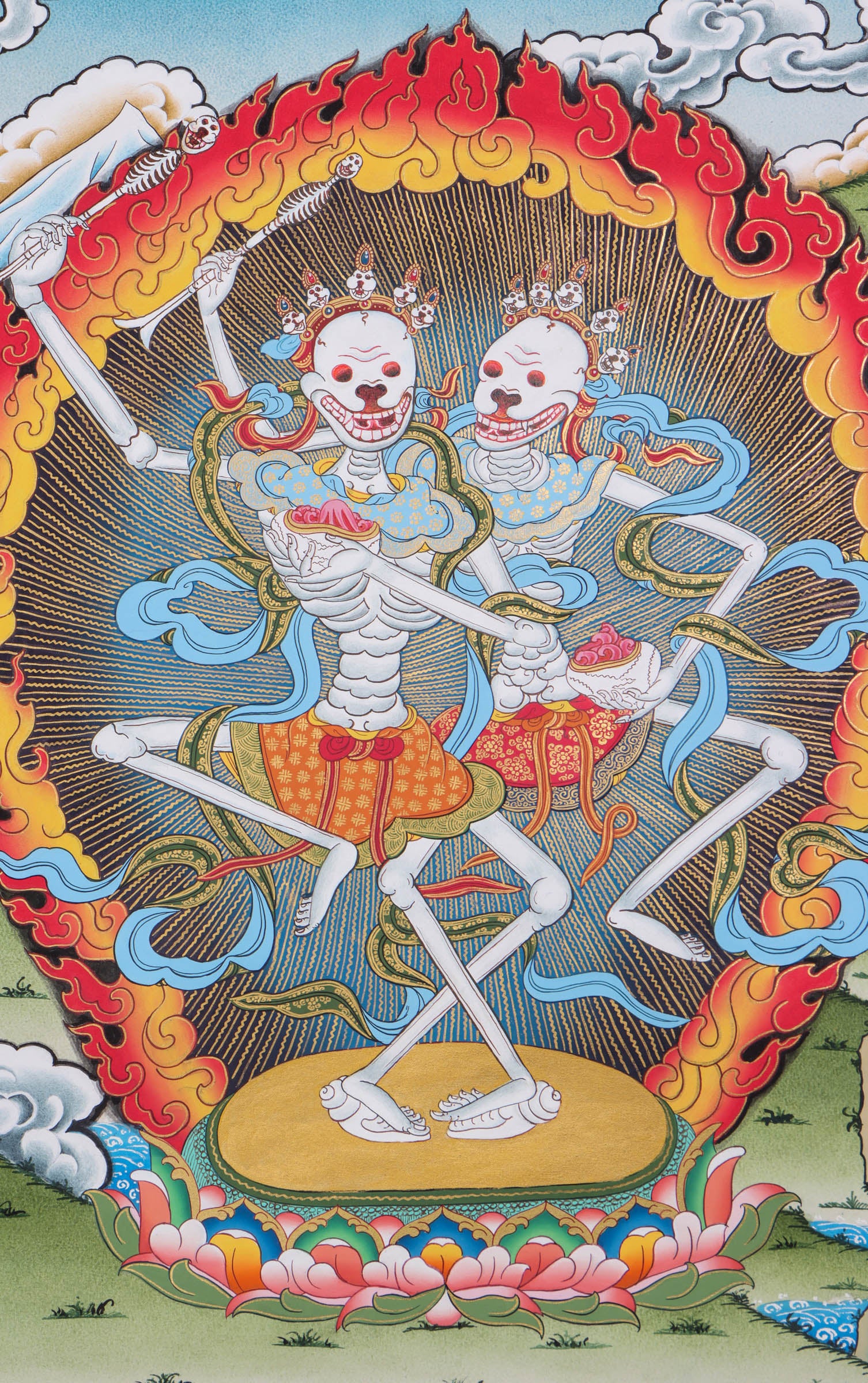 Skeleton Dance Thangka Painting - Handpainted Thangka art - Lucky Thanka