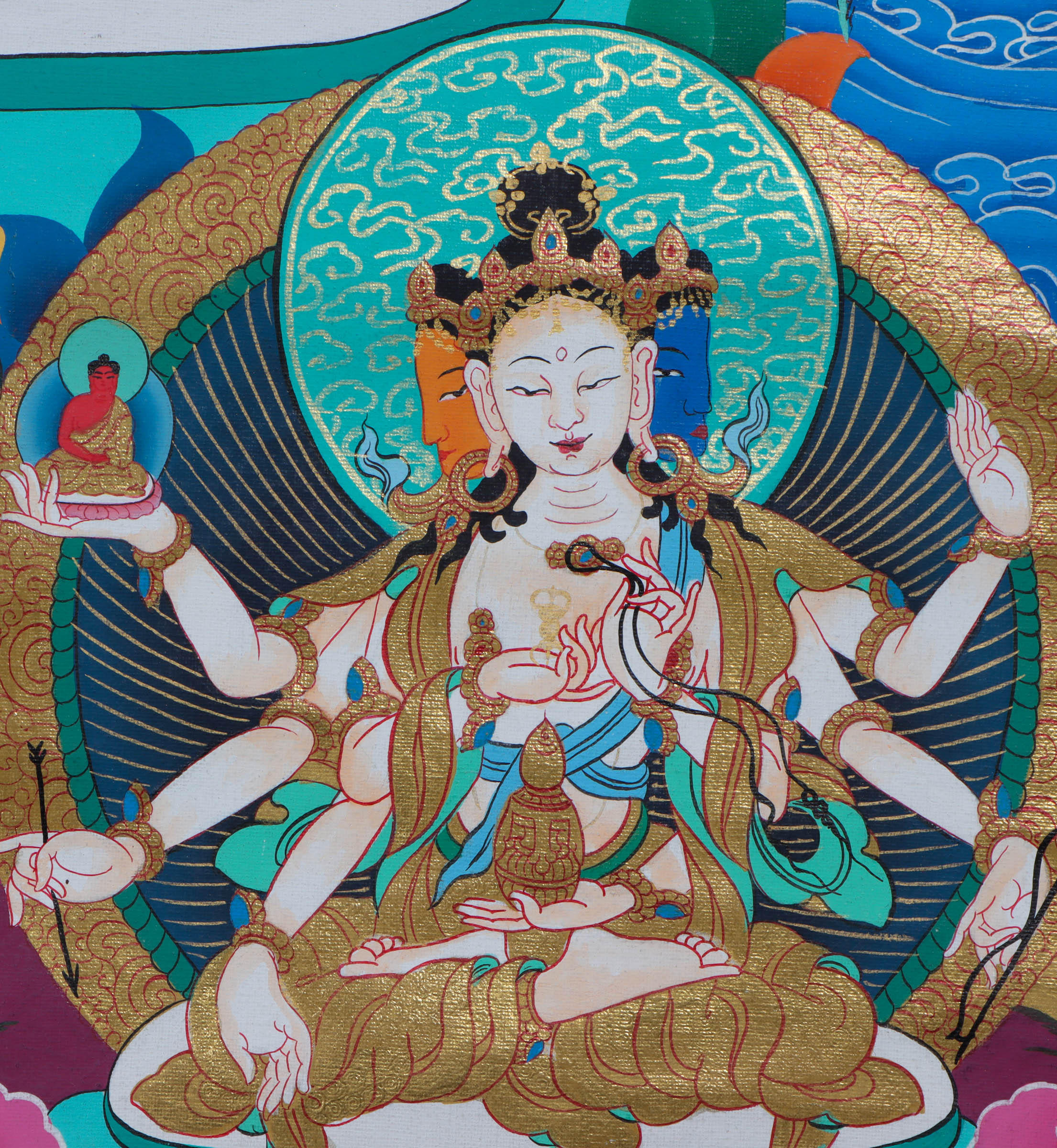 Handpainted White Tara Thangka Art - Painted using natural stone color - Lucky Thanka