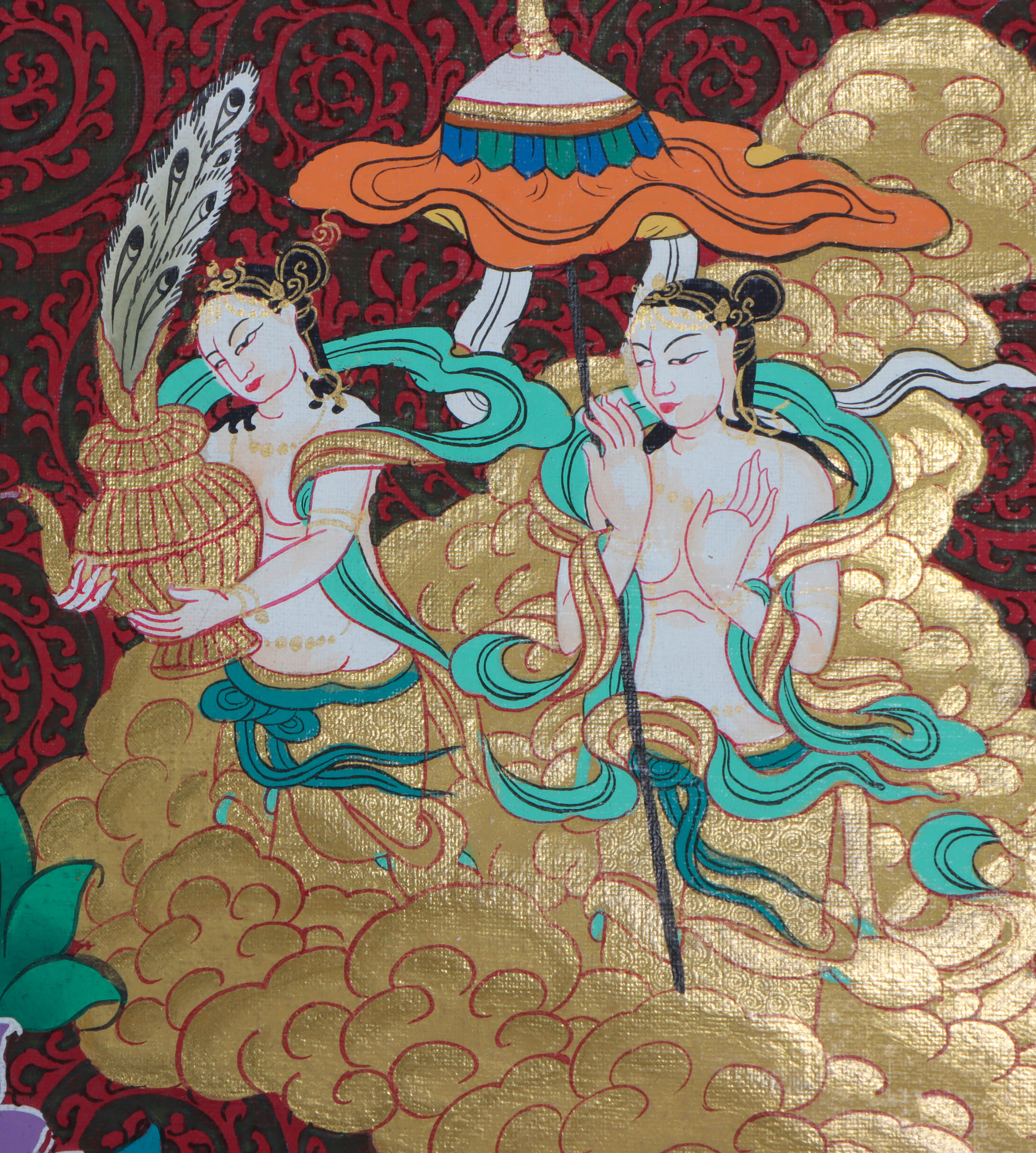 Handpainted White Tara Thangka Art - Painted using natural stone color - Lucky Thanka