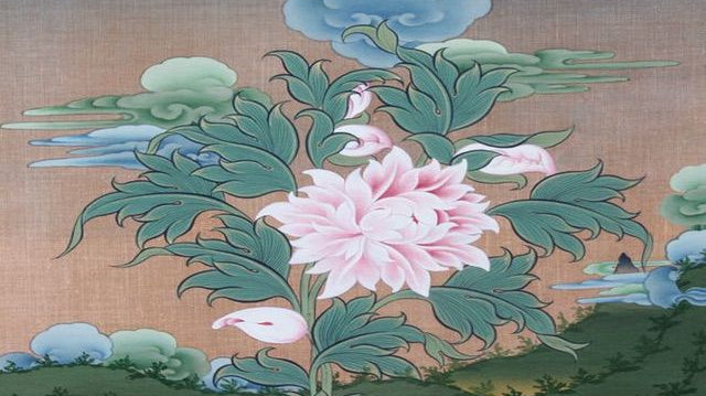 Lotus Flower Symbol in Tibetan Thangka Painting