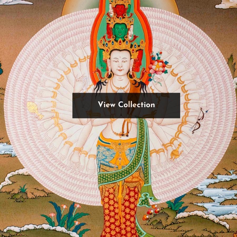 Avalokiteshvara Buddhist Thangka Painting for Wall Hanging Decoration or Meditation