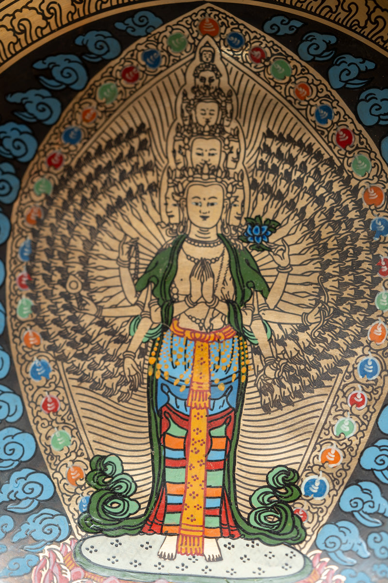Avalokiteshvara Hand-Etched Singing Bowl for meditation.