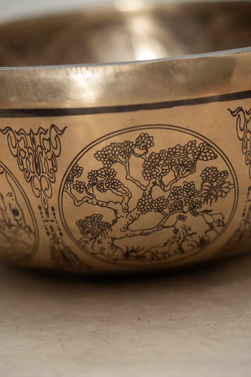 Avalokiteshvara Hand-Etched Singing Bowl for meditation.