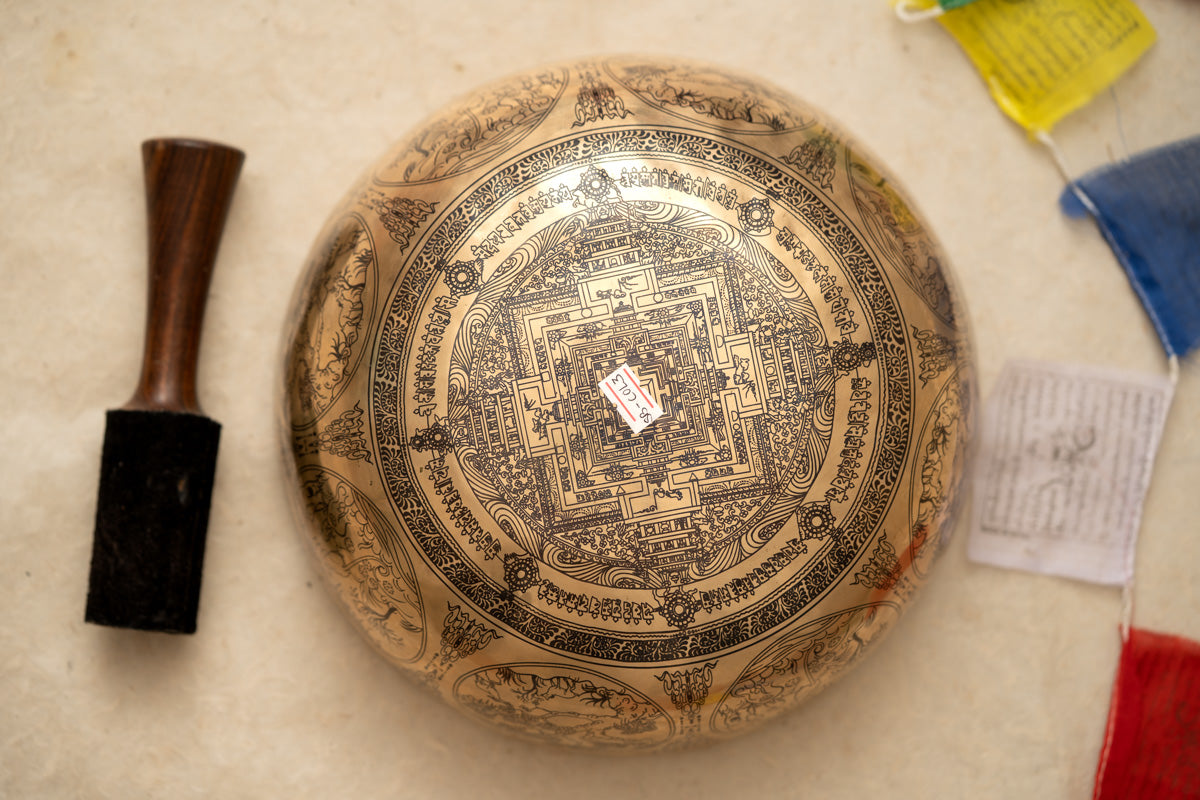 Avalokiteshvara Hand-Etched Singing Bowl for meditation.
