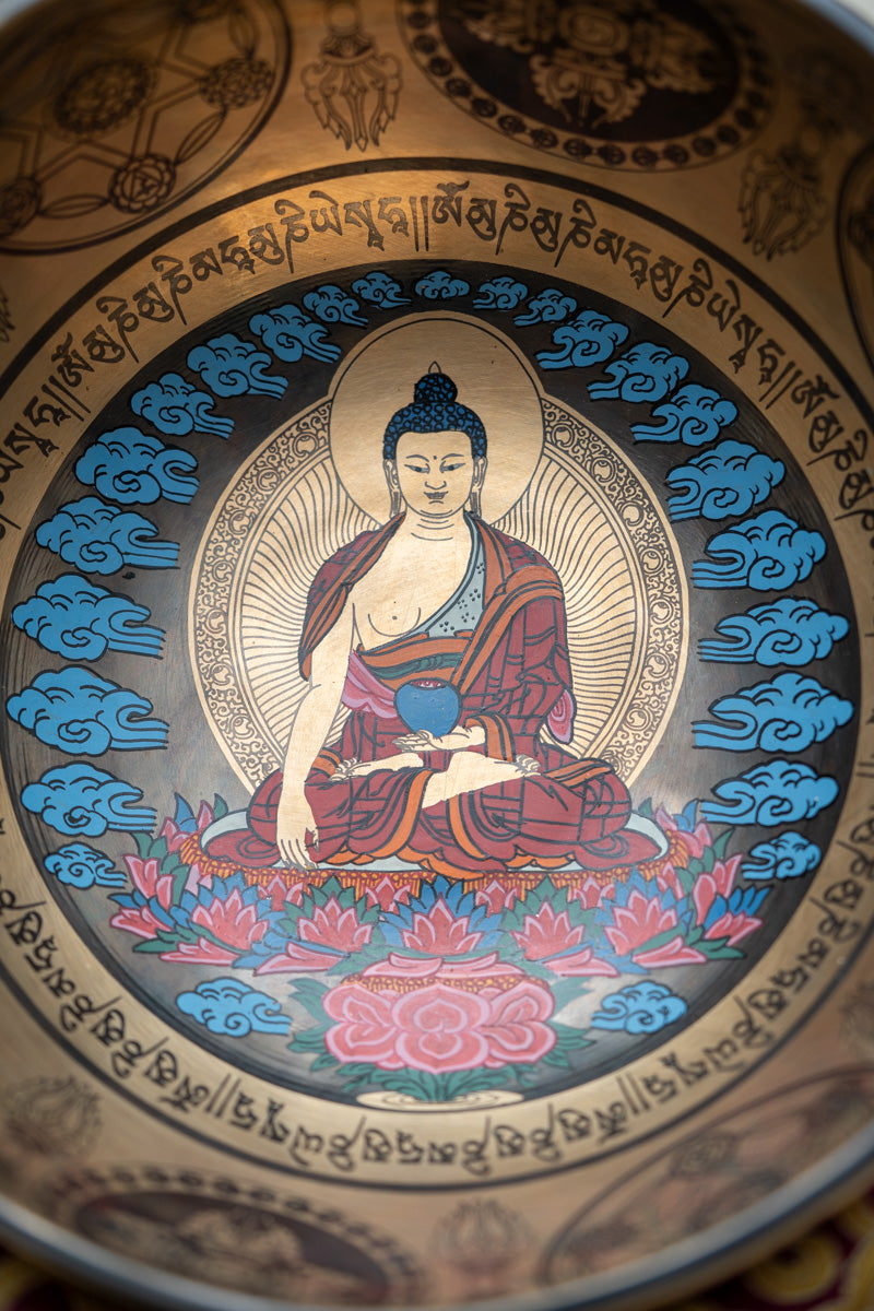 Shakyamuni Buddha Hand-Etched Singing Bowl for sound healing.