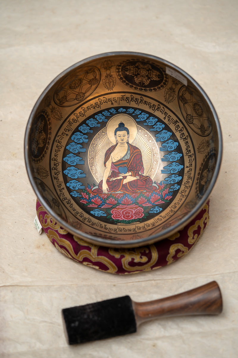 Shakyamuni Buddha Hand-Etched Singing Bowl for sound healing.