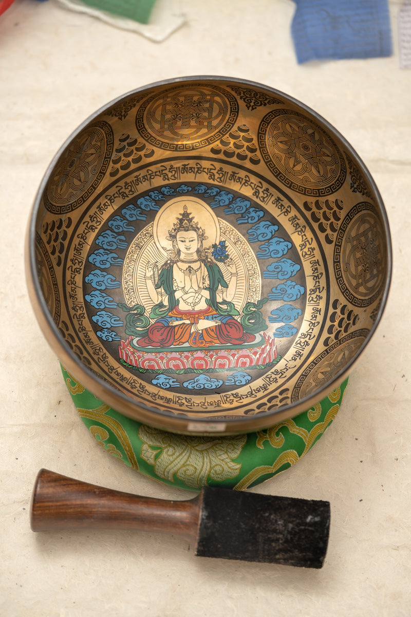 Chenrezig Singing Bowl - Hand-Painted with Sacred Thangka Art