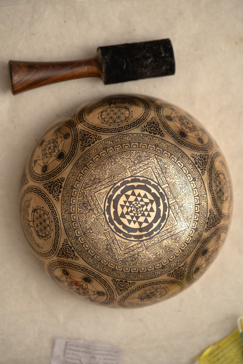 Avalokiteshvara Hand-Etched Singing Bowl for meditation.