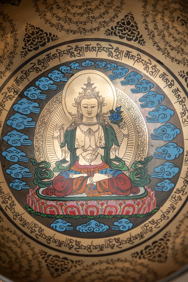 Chenrezig Singing Bowl - Hand-Painted with Sacred Thangka Art